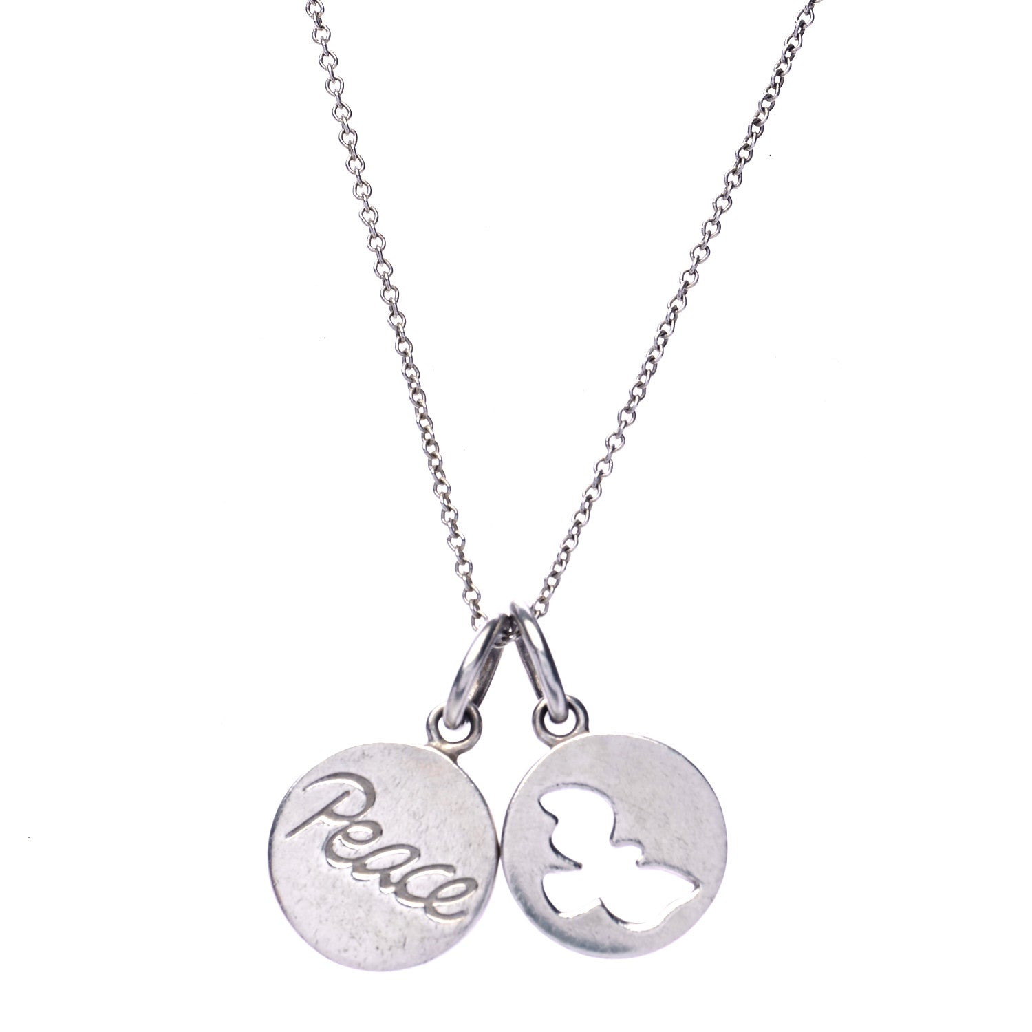 Tiffany Sterling Silver Peace Dove Double Pendant Necklace 1 of 6