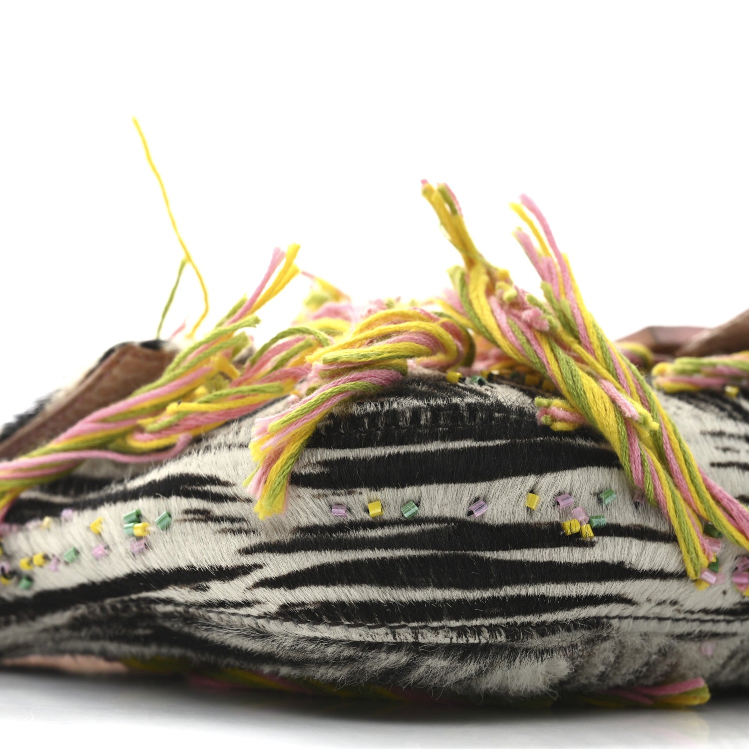 Fendi Calf Hair Snakeskin Zebra Print Beaded Fringe Baguette Multicolor 9 of 11