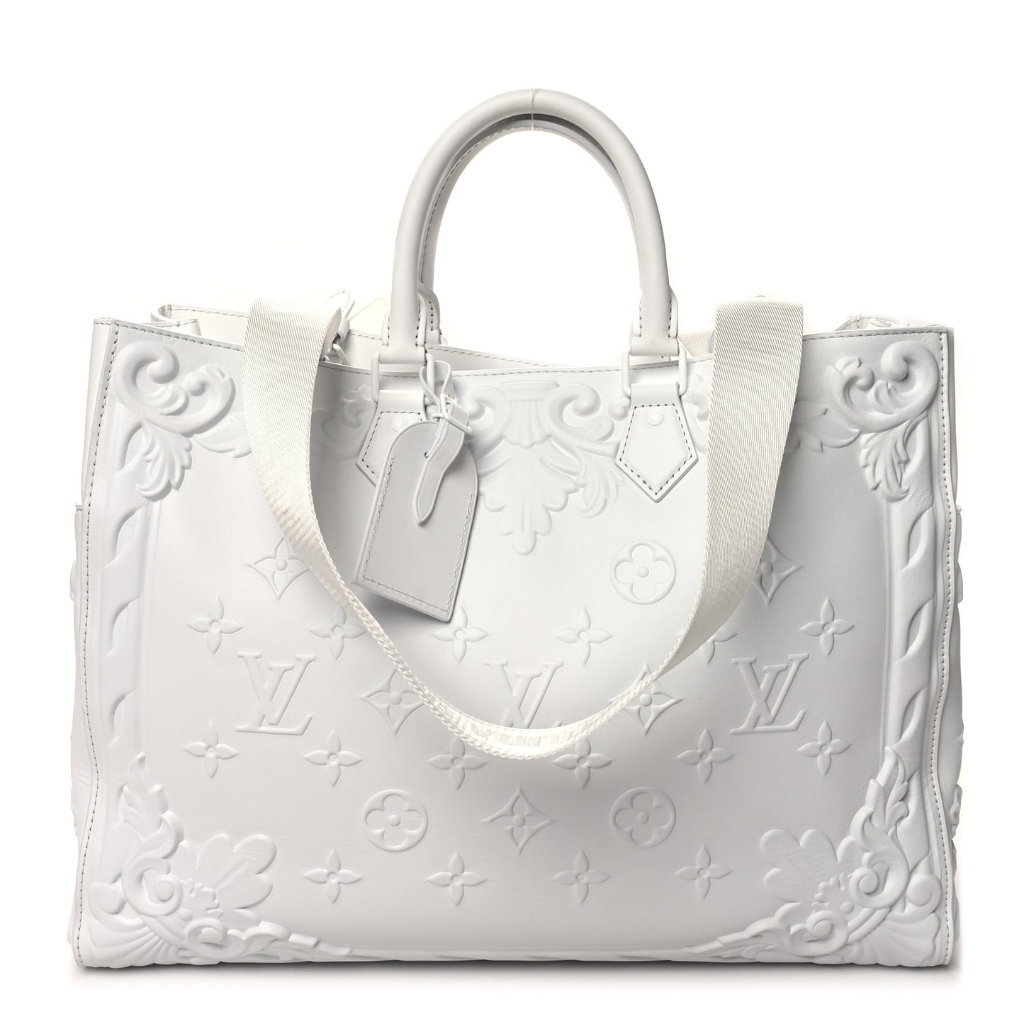 Calfskin LV Ornament Sac Plat 24H Optic White
