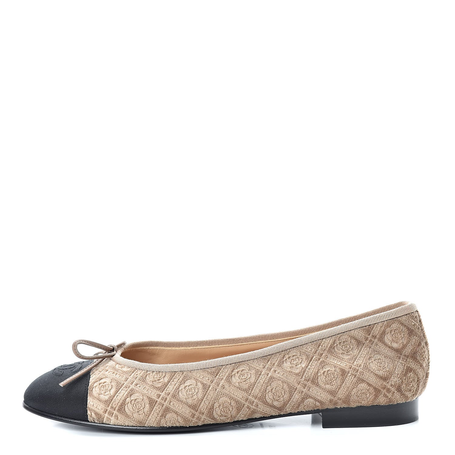 Chanel Velvet Grosgrain Cap Toe Ballerina Flats 39.5 Beige Black 1 of 9
