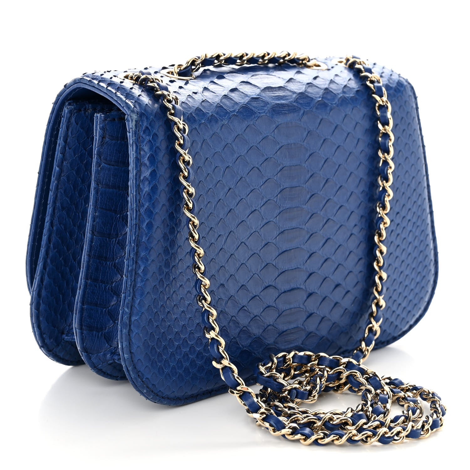 Chanel Snakeskin Small Braided Chic Flap Blue 3 of 19