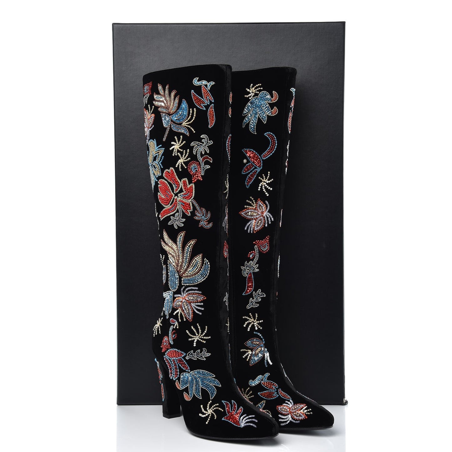 Velvet Embroidered Claire Boots 40 Black