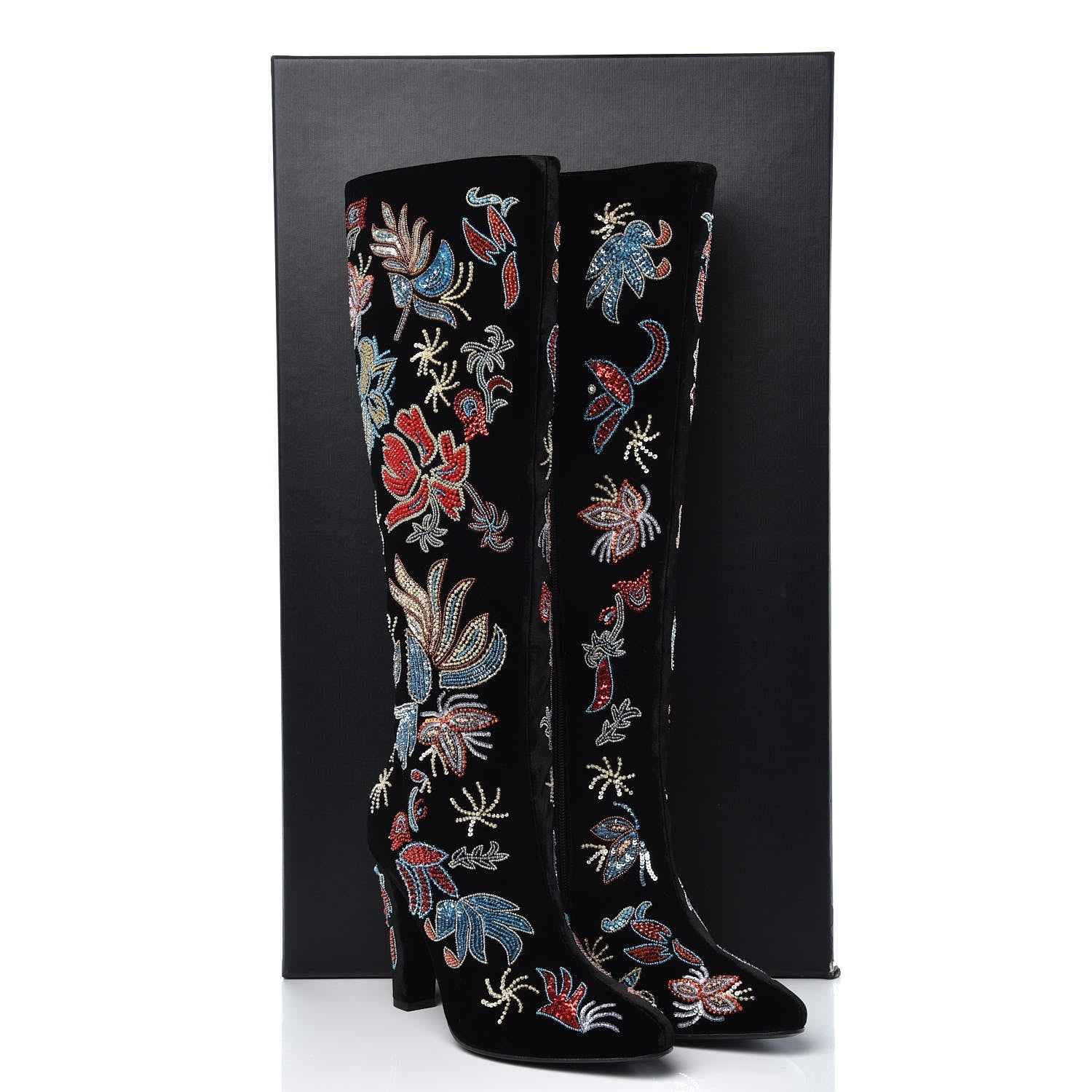 Saint Laurent Velvet Embroidered Claire Boots 40 Black 11 of 11