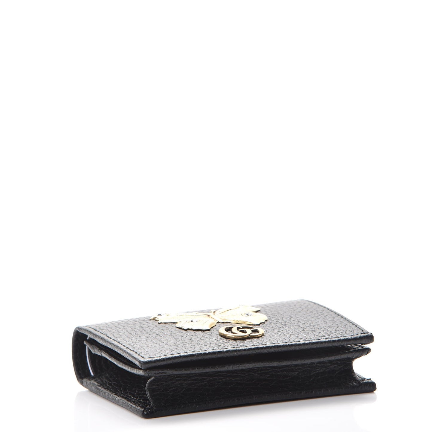Pebbled Calfskin Butterfly Card Case Black