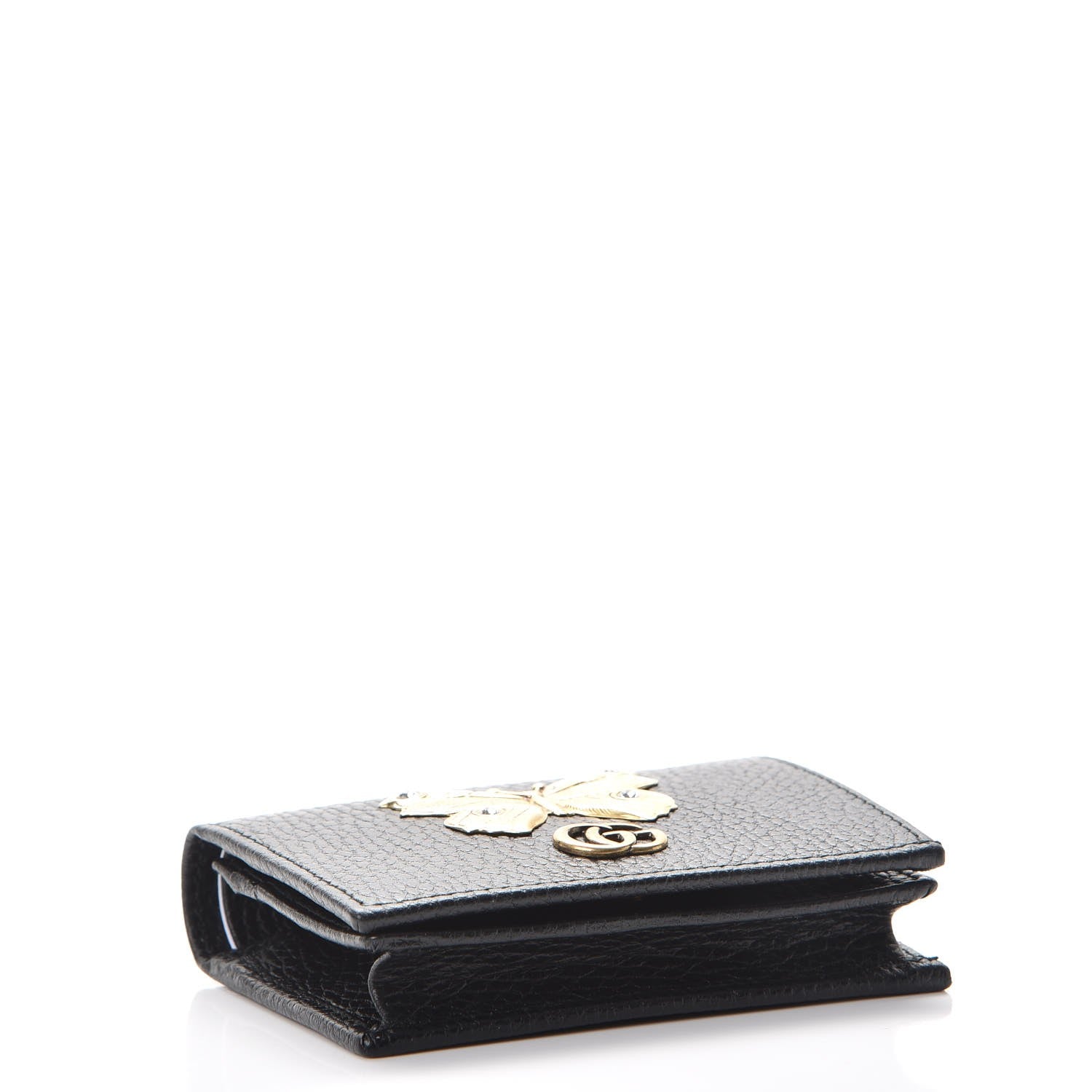 Gucci Pebbled Calfskin Butterfly Card Case Black 4 of 8