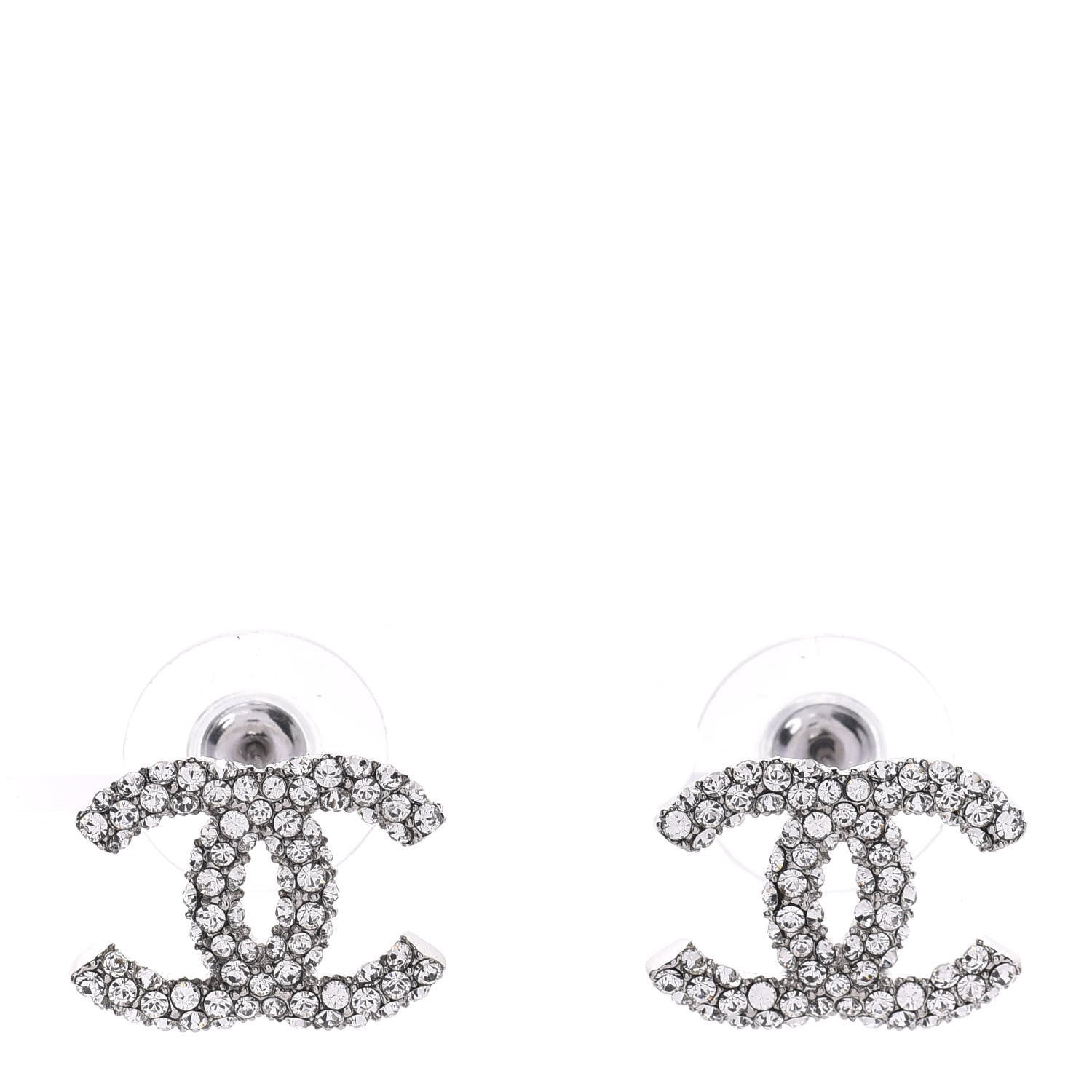 Chanel Crystal CC Earrings Silver 1 of 5