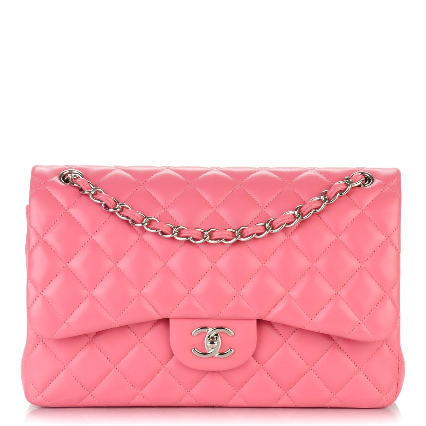 Lambskin Quilted Jumbo Double Flap Pink