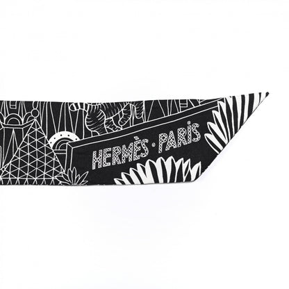 Hermes Silk Animapolis Twilly Black White 4 of 4