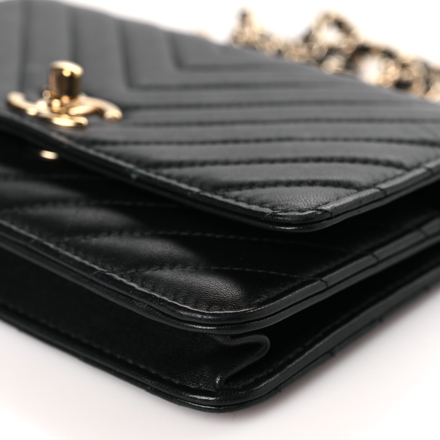 Chanel Lambskin Chevron Quilted Trendy CC Wallet On Chain WOC Black 10 of 11