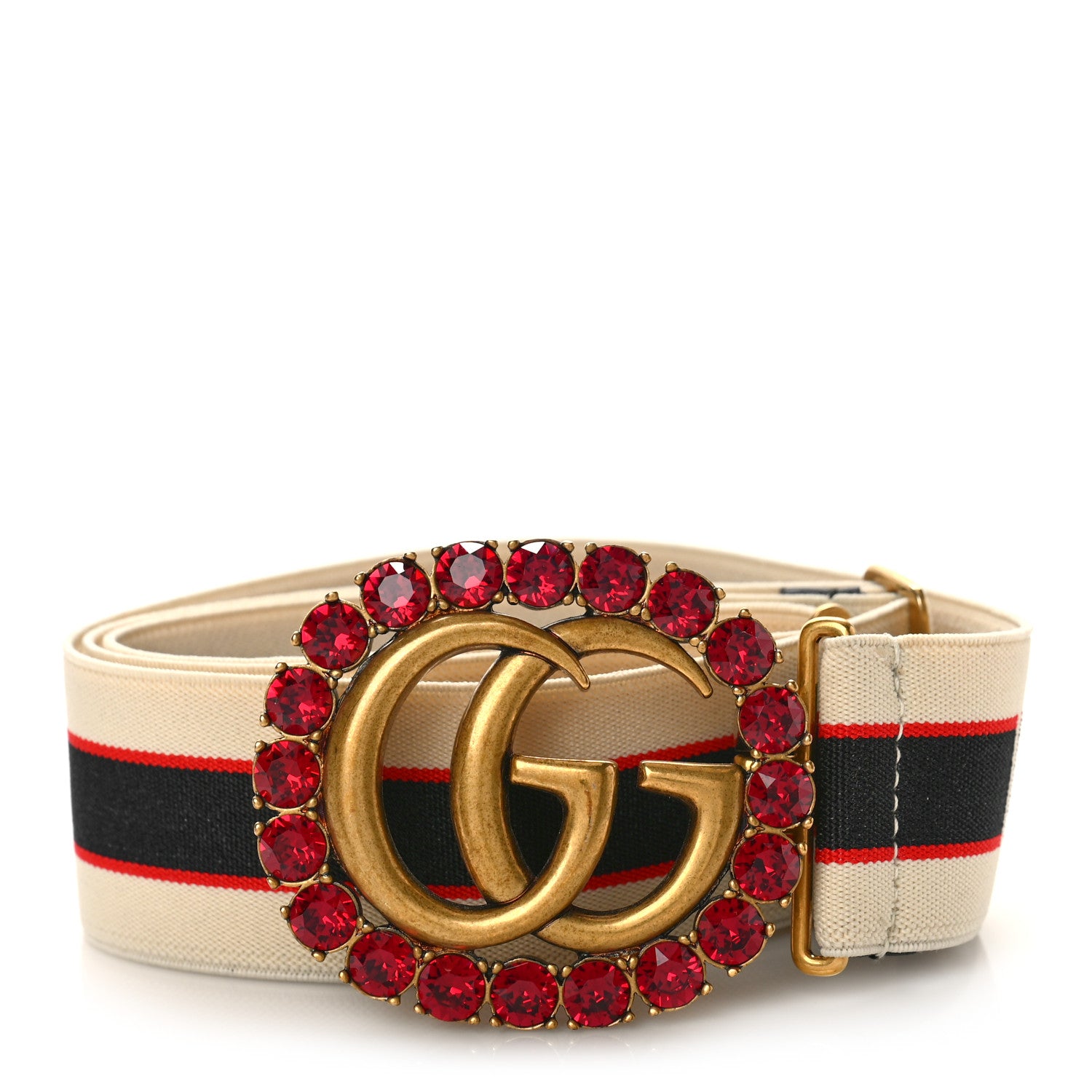 Gucci Jacquard Crystal Stripe Double G Belt 80 32 White 1 of 3
