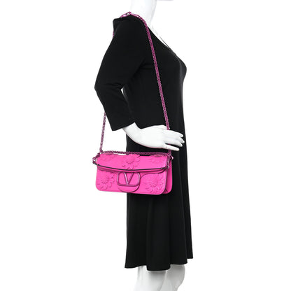 Valentino Garavani Calfskin Floral Embellished Monochrome Vlogo Loco Shoulder Bag Pink PP 2 of 12