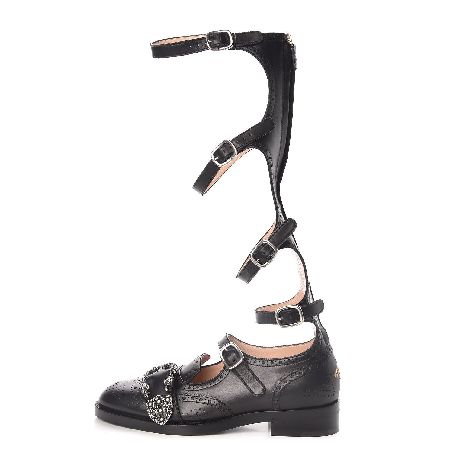 Gucci Calfskin Queercore Brogue Knee High Boots 38 Black 1 of 7