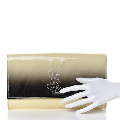 Saint Laurent Patent Calfskin Ombre Monogram Large Belle De Jour Clutch Ivory Black 2 of 12