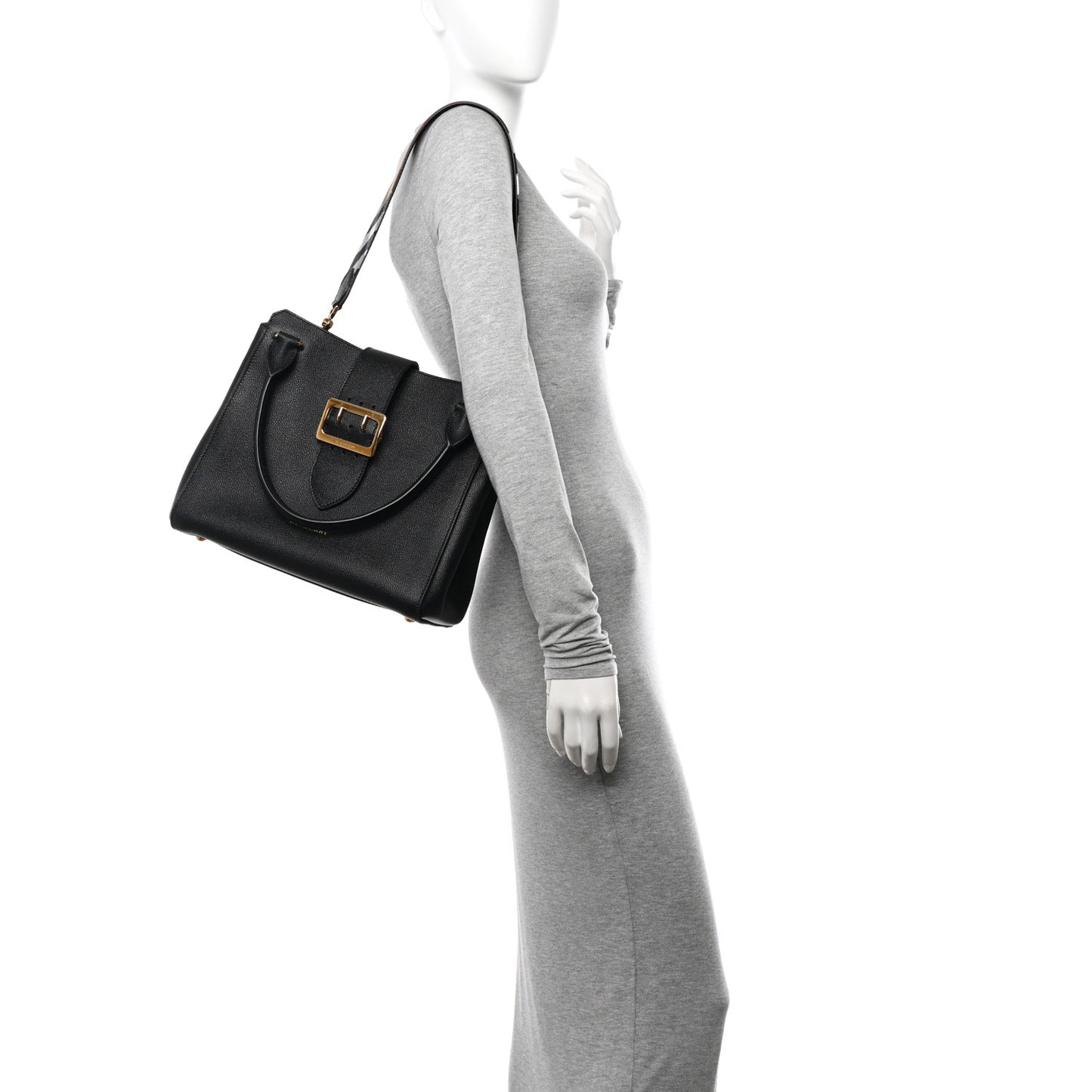 Soft Grain Calfskin Medium Buckle Tote Black