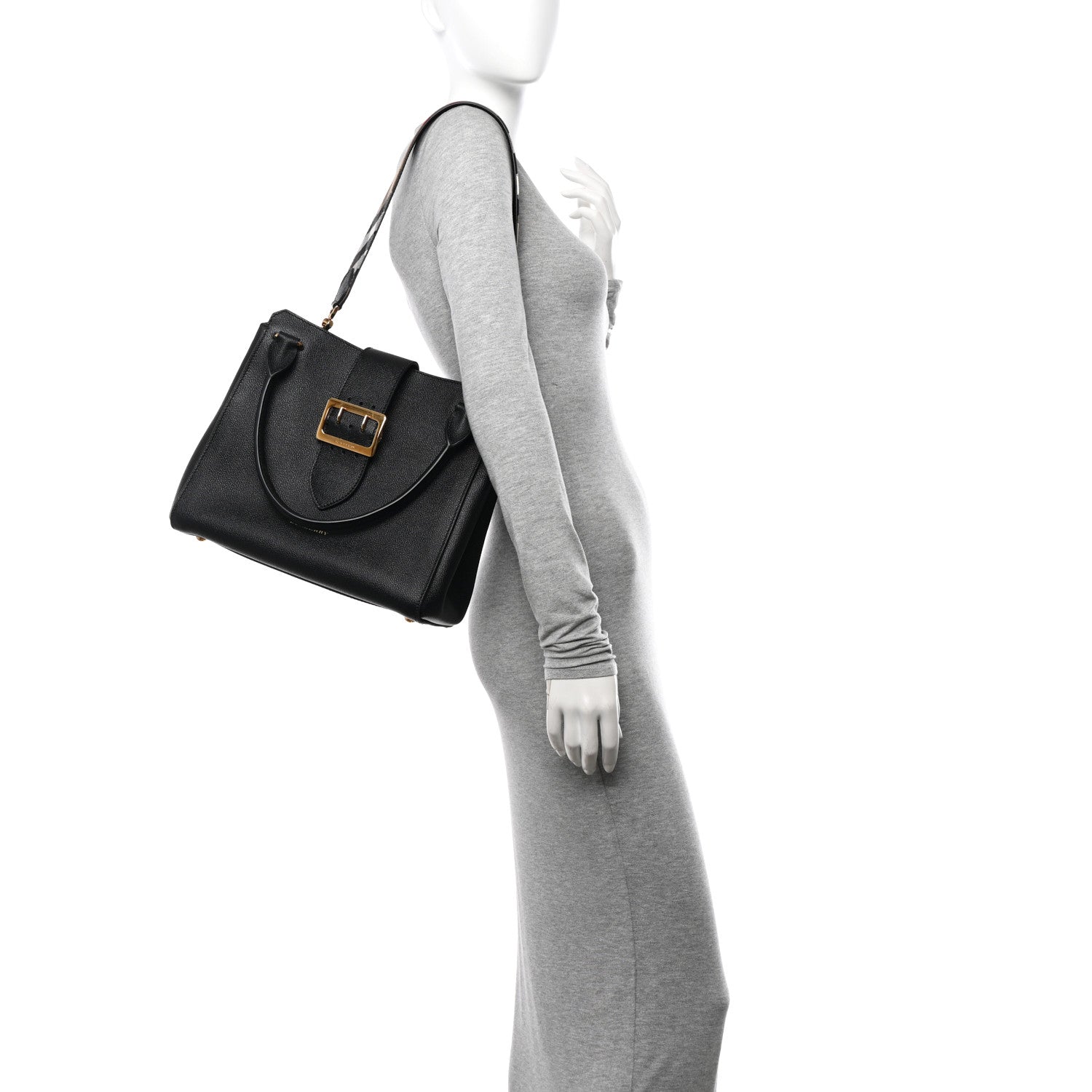 Burberry Soft Grain Calfskin Medium Buckle Tote Black 2 of 12