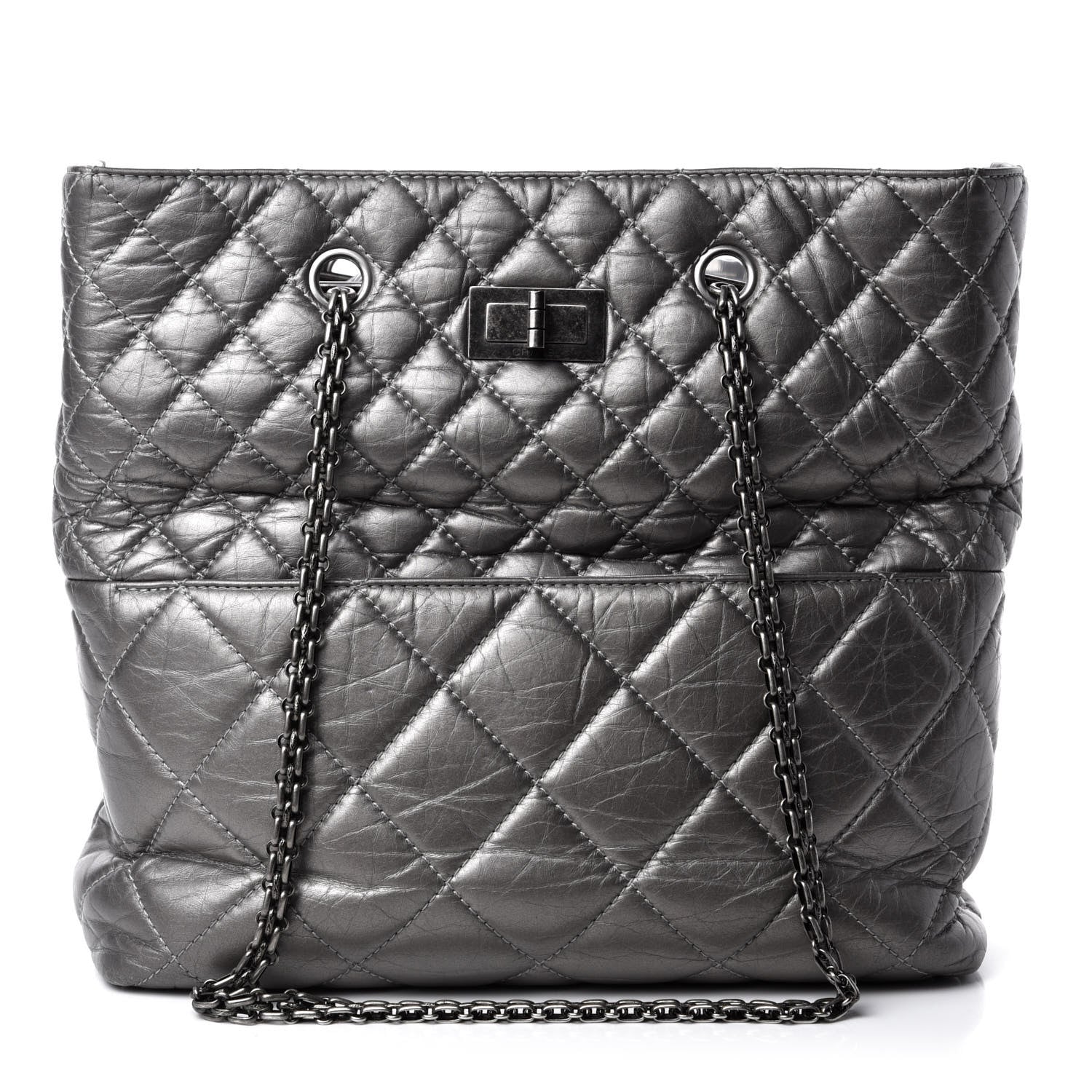 Chanel Metallic Aged Calfskin Quilted Reissue 2.55 Tote Dark Grey 1 of 15