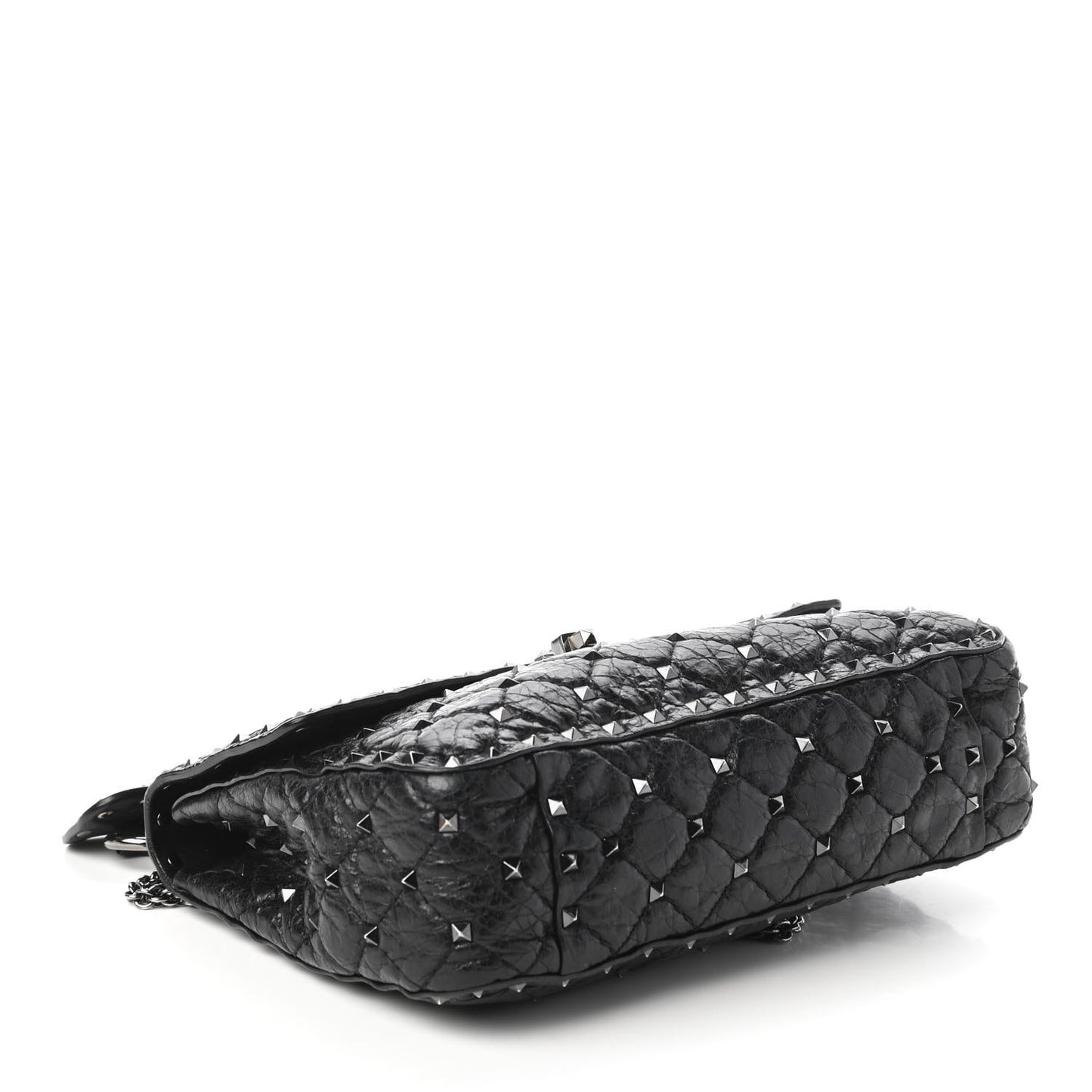 Craquele Nappa Medium Rockstud Spike Shoulder Bag Black