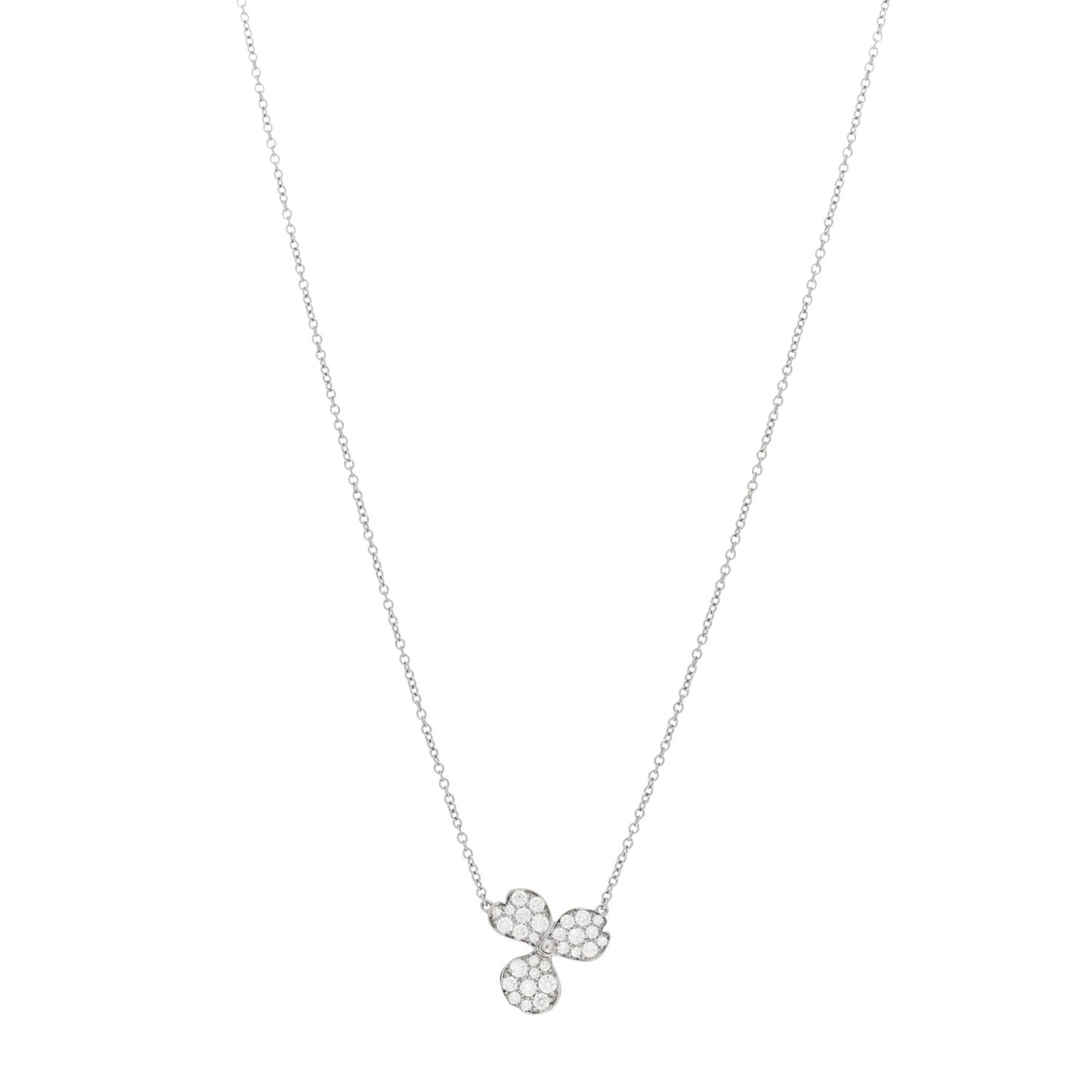 Platinum Diamond Paper Flowers Pave Pendant Necklace