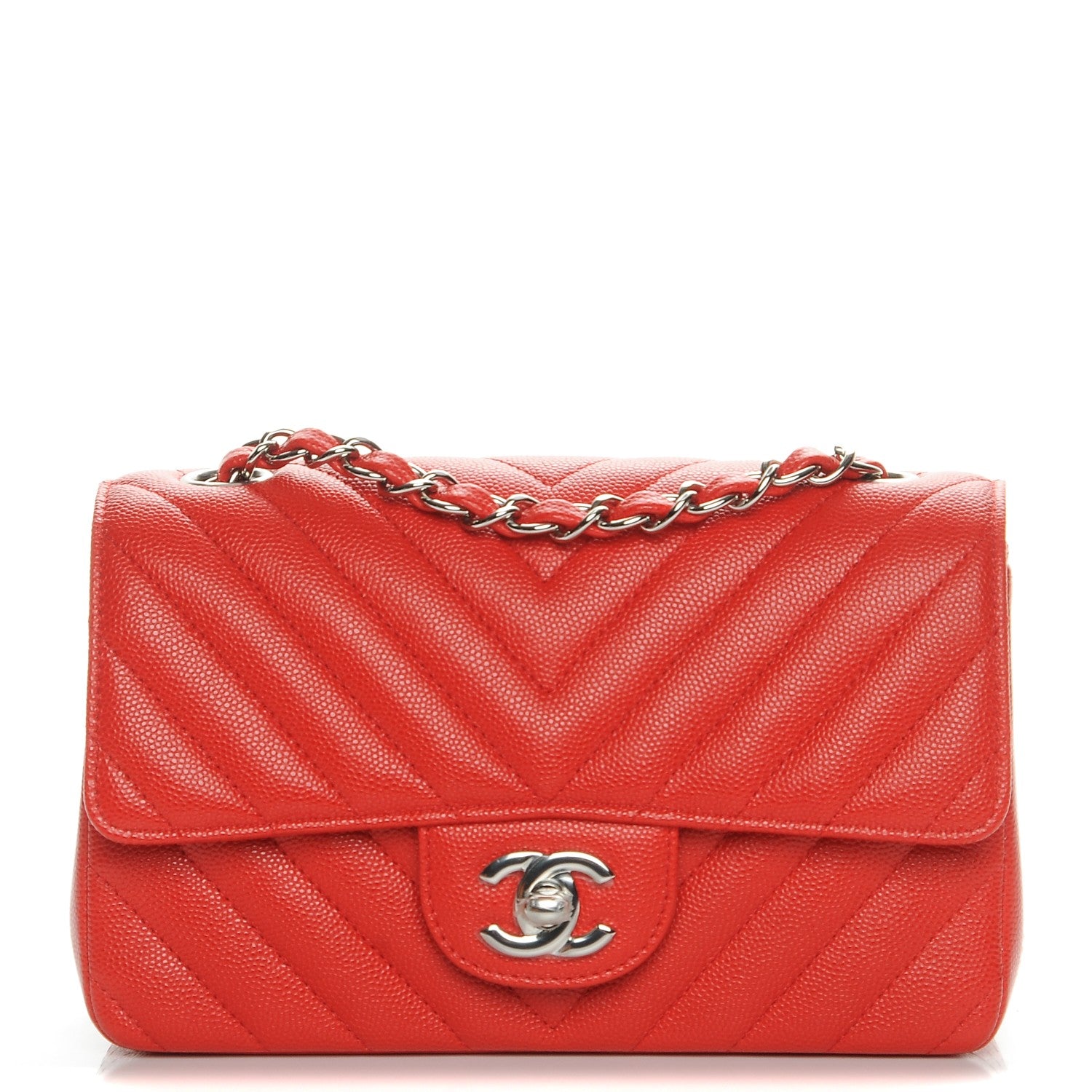 Chanel Caviar Chevron Quilted Mini Rectangular Flap Red 1 of 7