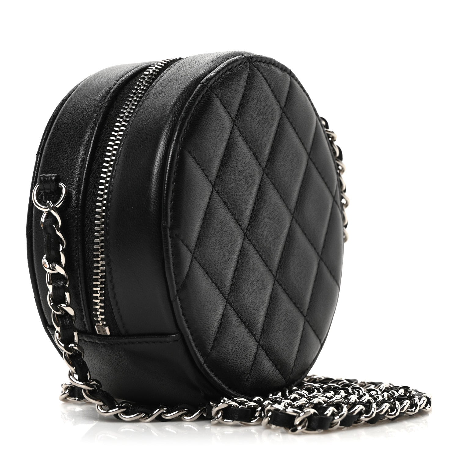 Chanel Lambskin Quilted Round Clutch With Chain Black 3 of 10