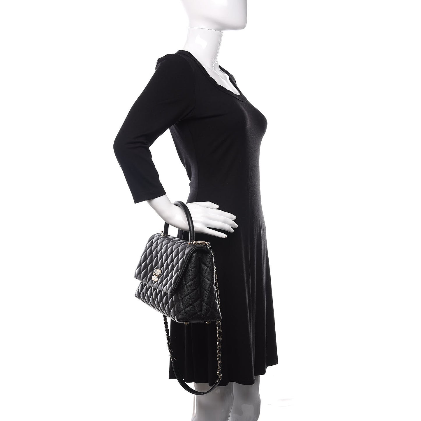 Caviar Quilted Small Coco Handle Flap Black