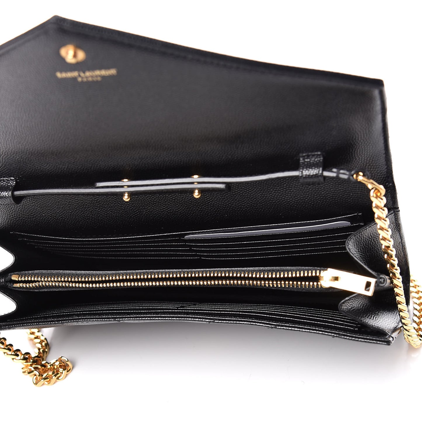 Grain De Poudre Matelasse Chevron Monogram Chain Wallet Black