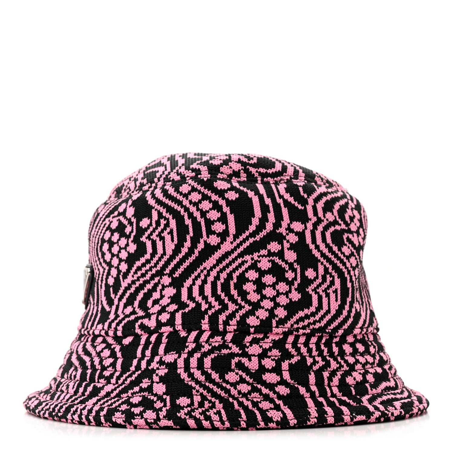 Prada Maglia Jacquard Metal Triangle Logo Womens Bucket Hat M Black Rosa 4 of 8