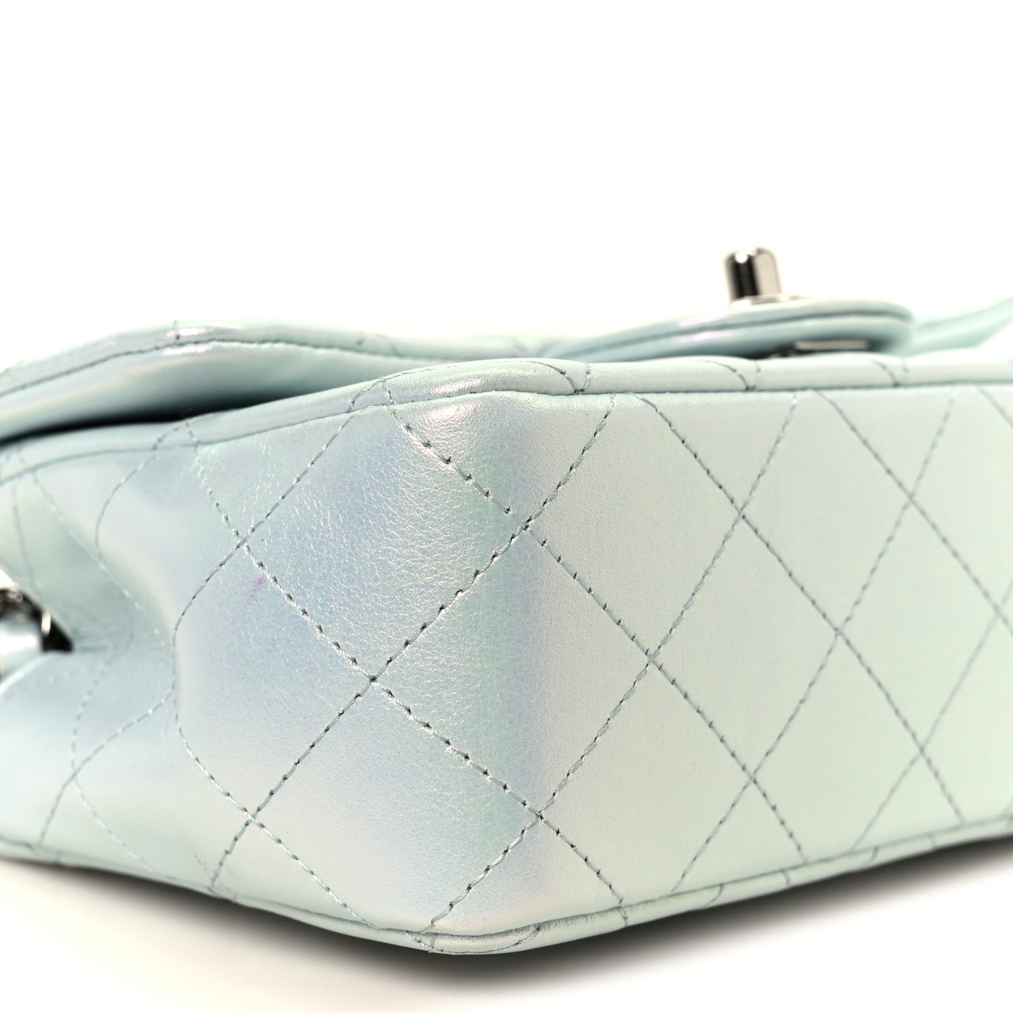 Iridescent Calfskin Quilted Mini Rectangular Flap Light Blue
