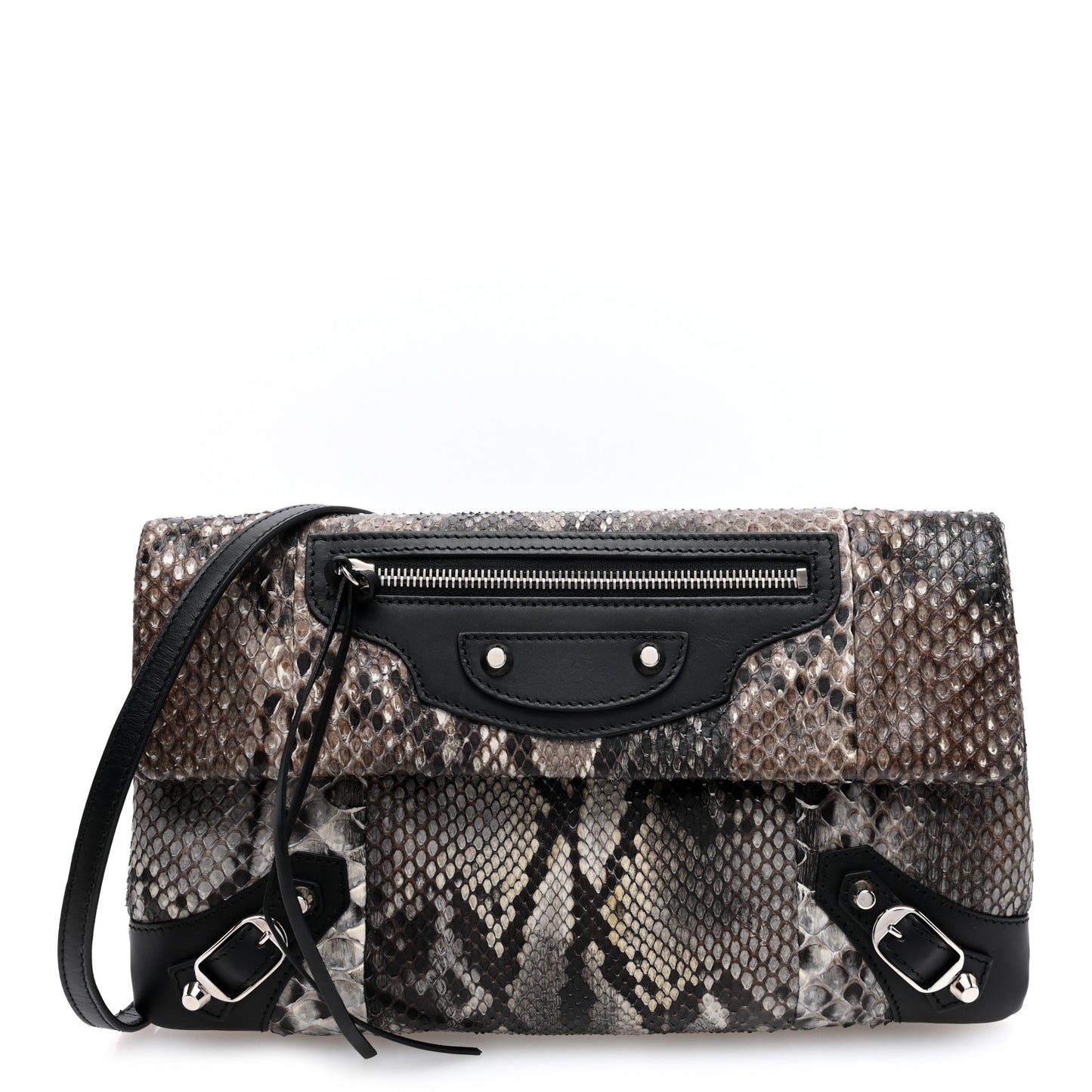 Snakeskin Classic Silver Hardware Envelope Strap Clutch