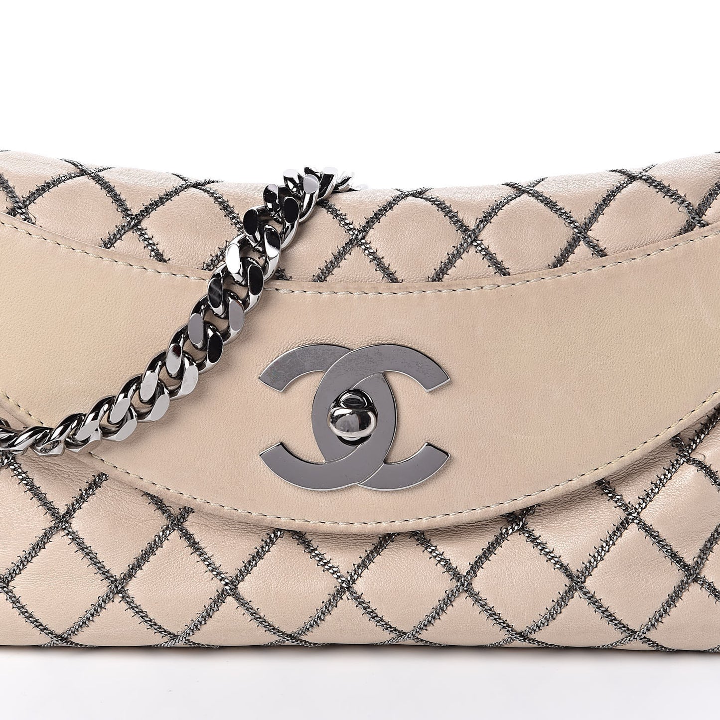 Lambskin Chain Stitch Clutch Beige