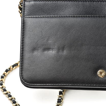 Chanel Metallic Goatskin Lambskin Boy Wallet on Chain WOC Black Gold 13 of 14