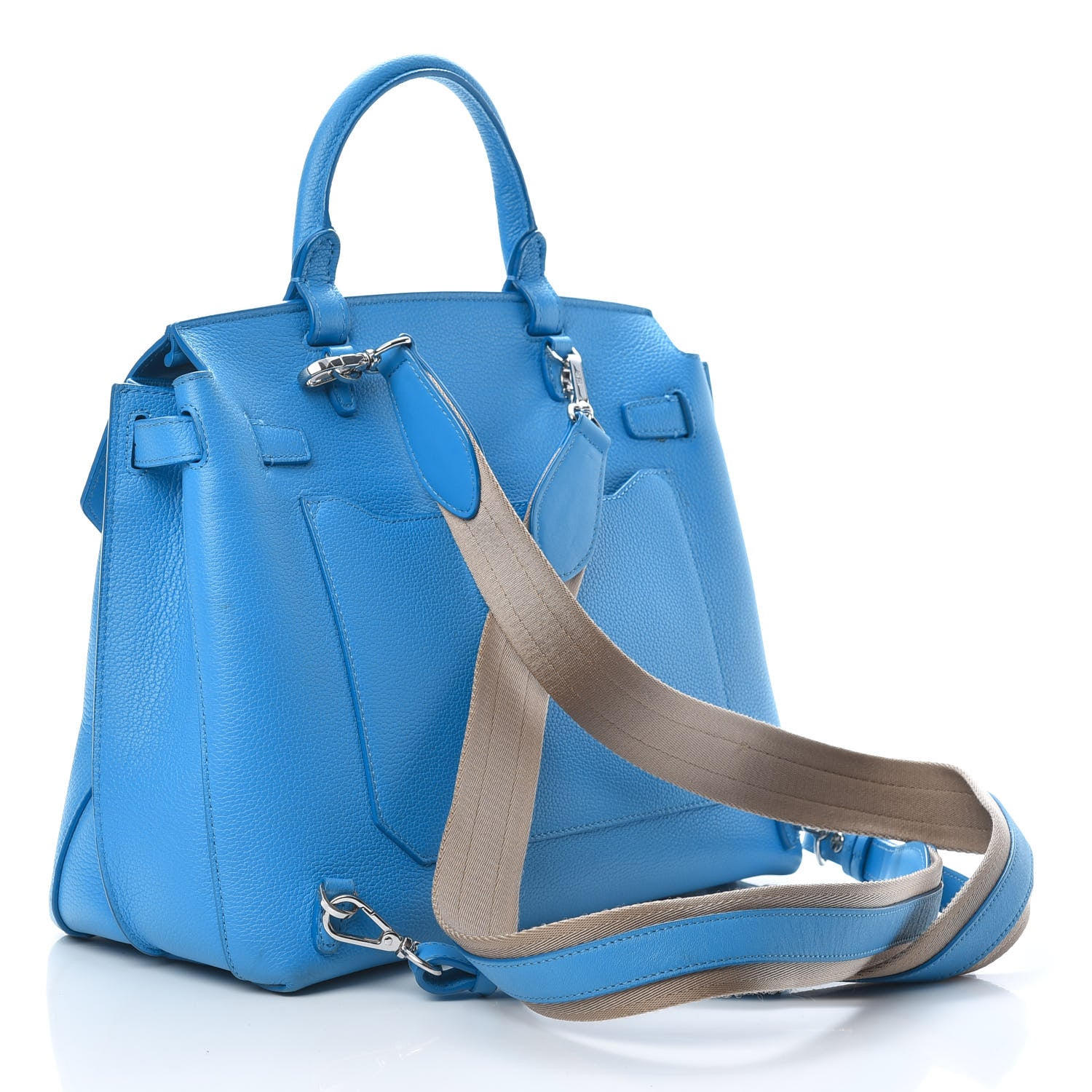 MCM Grained Calfskin Large Milla Convertible Backpack Tile Blue 2 of 13