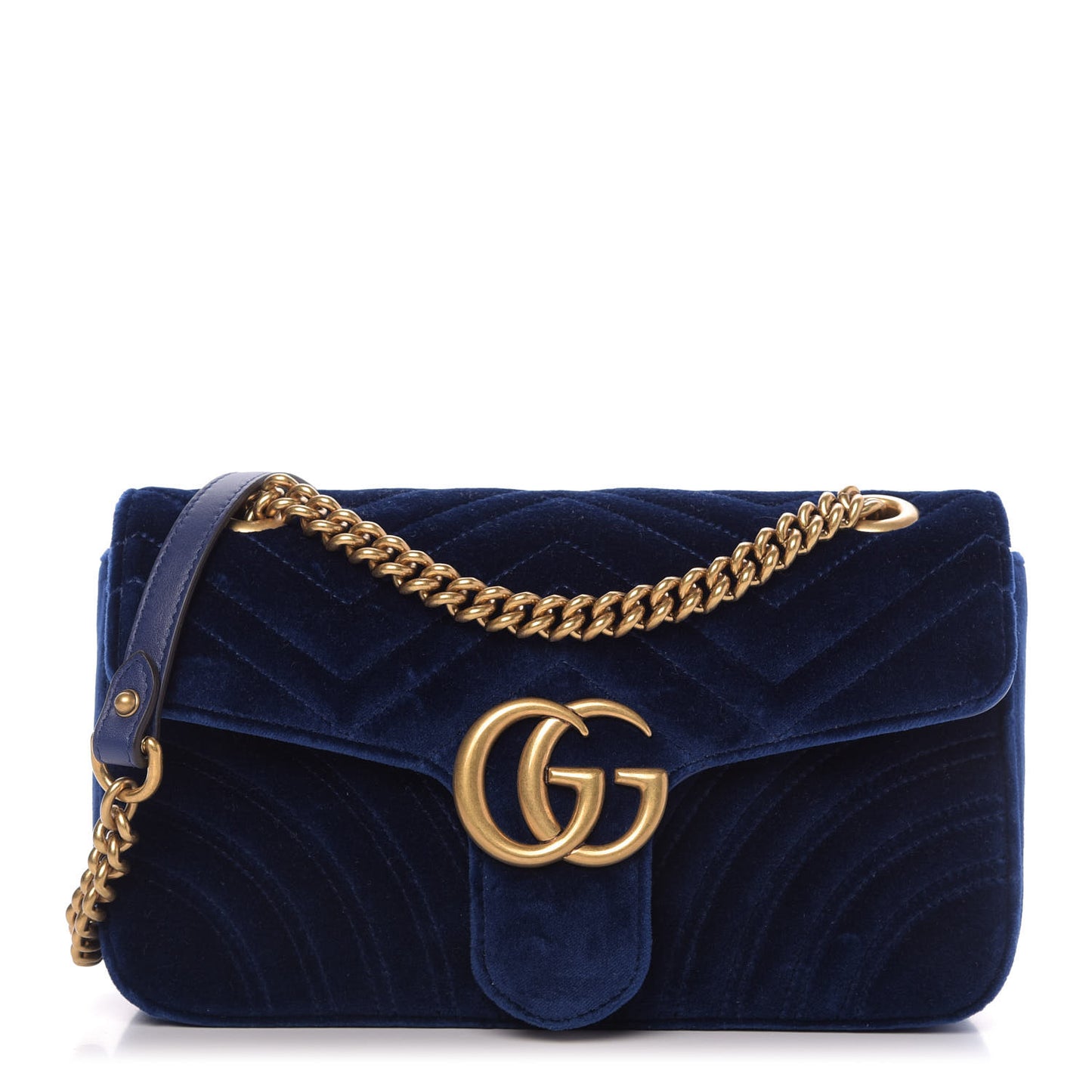Velvet Matelasse Small GG Marmont Shoulder Bag Cobalt Blue