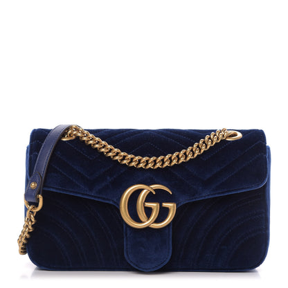 Gucci Velvet Matelasse Small GG Marmont Shoulder Bag Cobalt Blue 1 of 10