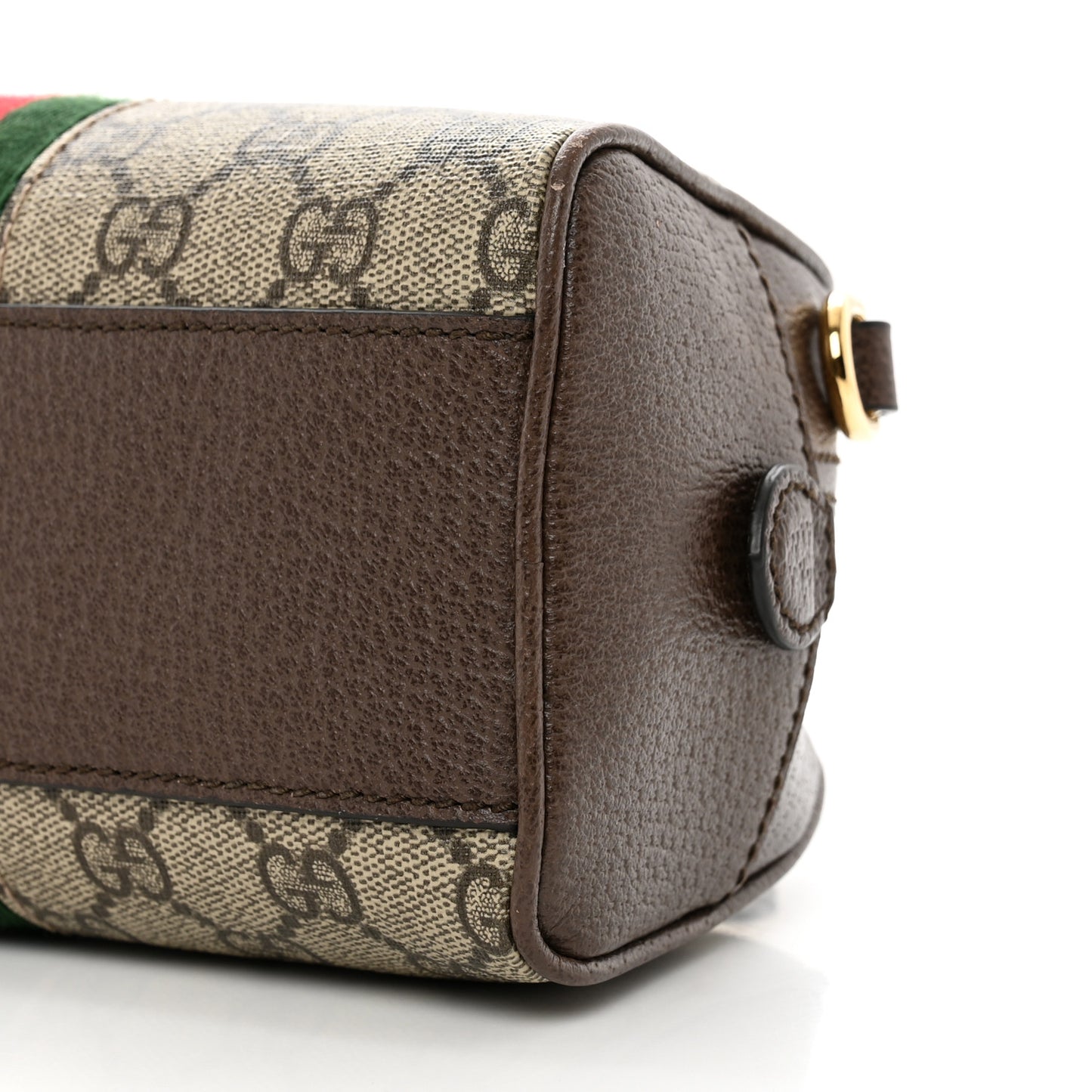 GG Supreme Monogram Textured Dollar Calfskin Web Mini Ophidia Top Handle Bowler Bag Beige Ebony New Acero