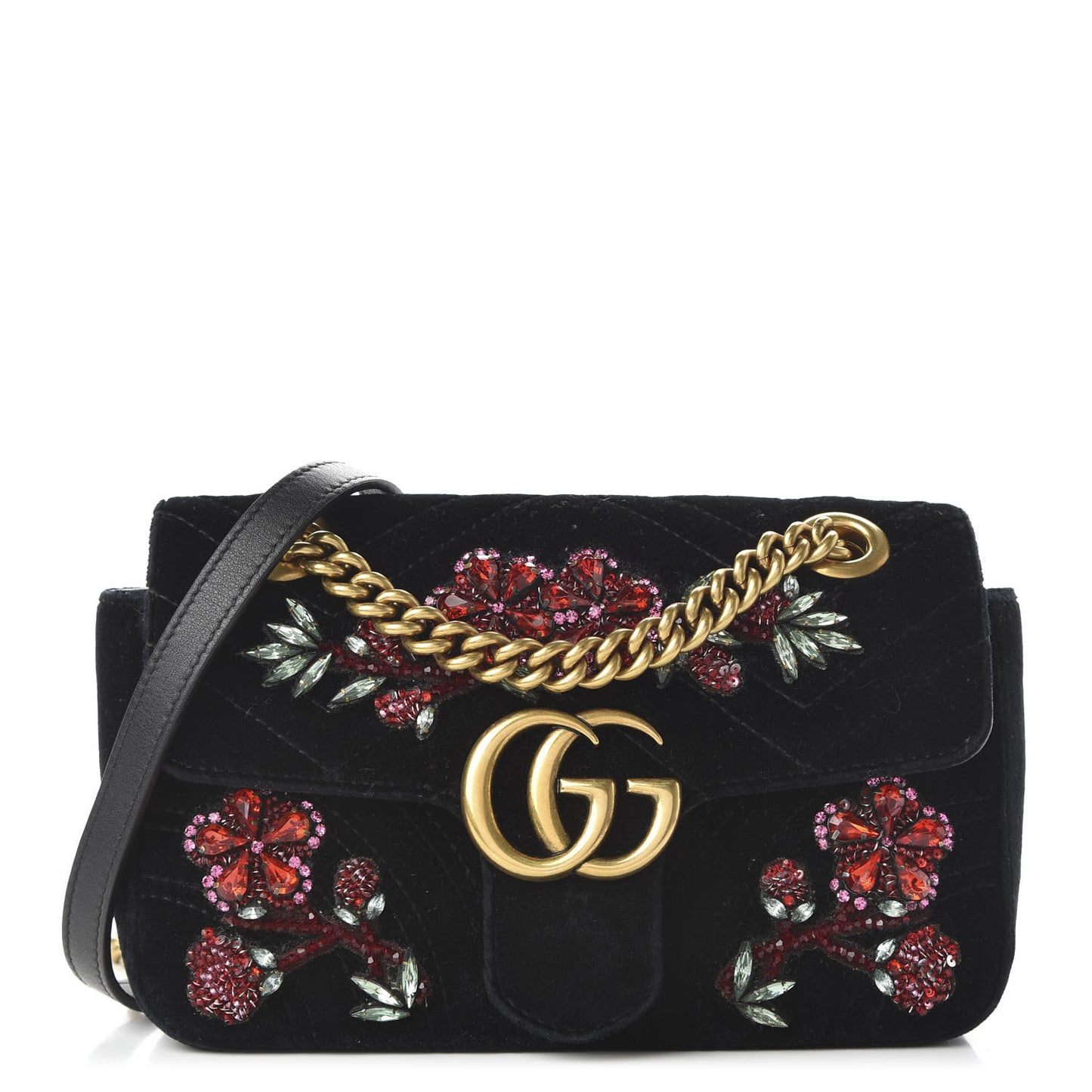 Velvet Matelasse Embroidered Mini GG Marmont Shoulder Bag Black