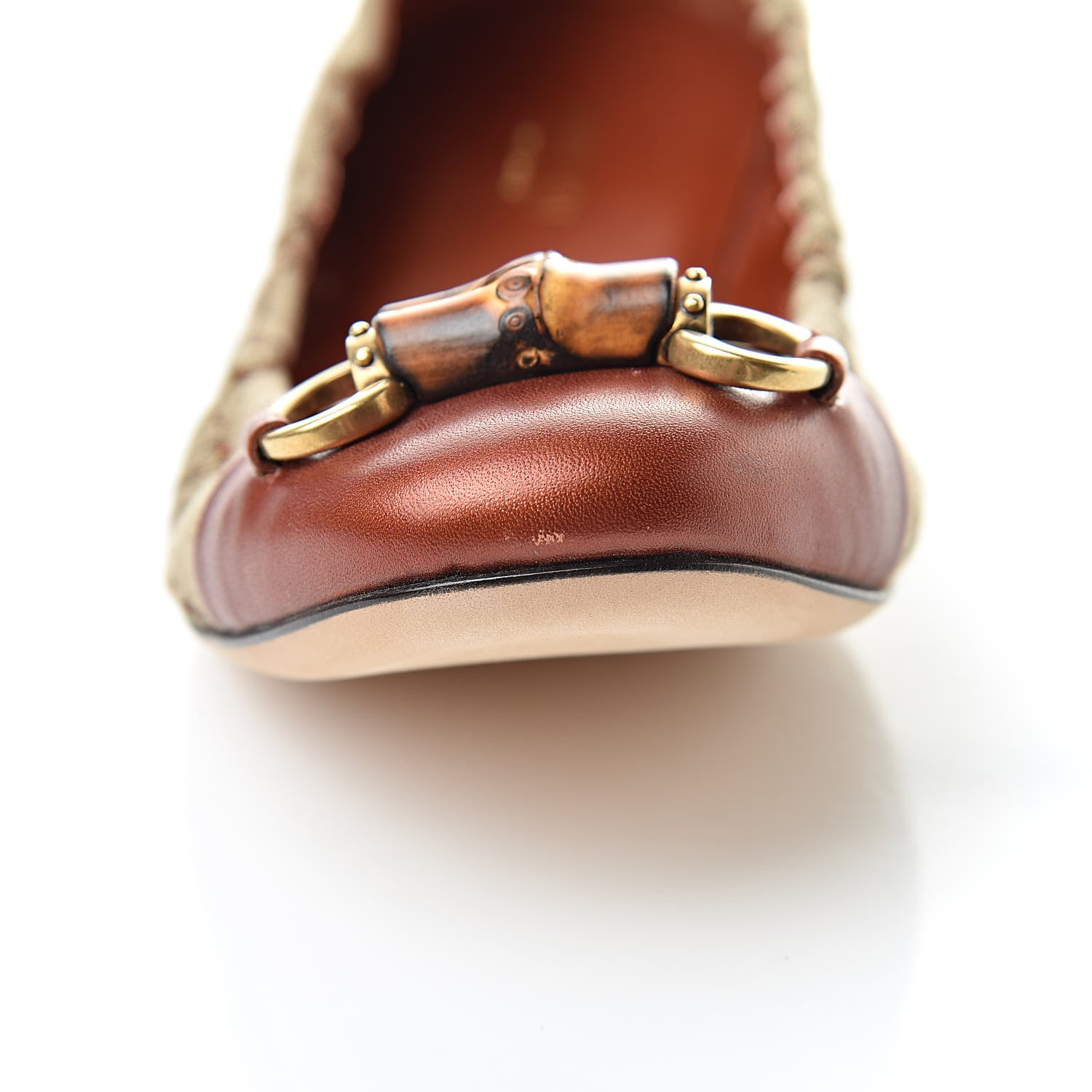 Gucci GG Monogram Miro Soft Calfskin Bamboo Ballet Flat 36.5 Beige Oxydus 12 of 14