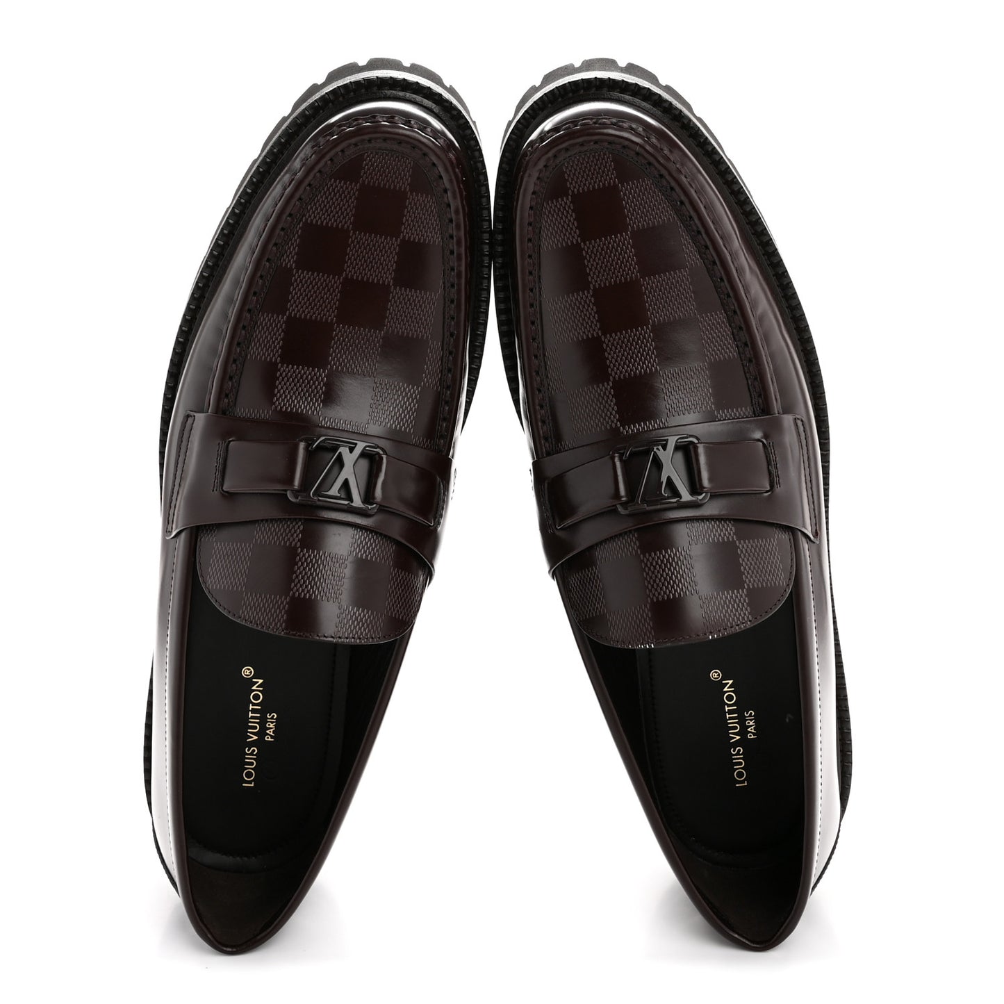 Damier Calfskin Embossed Mens Major Loafers 10 Brown