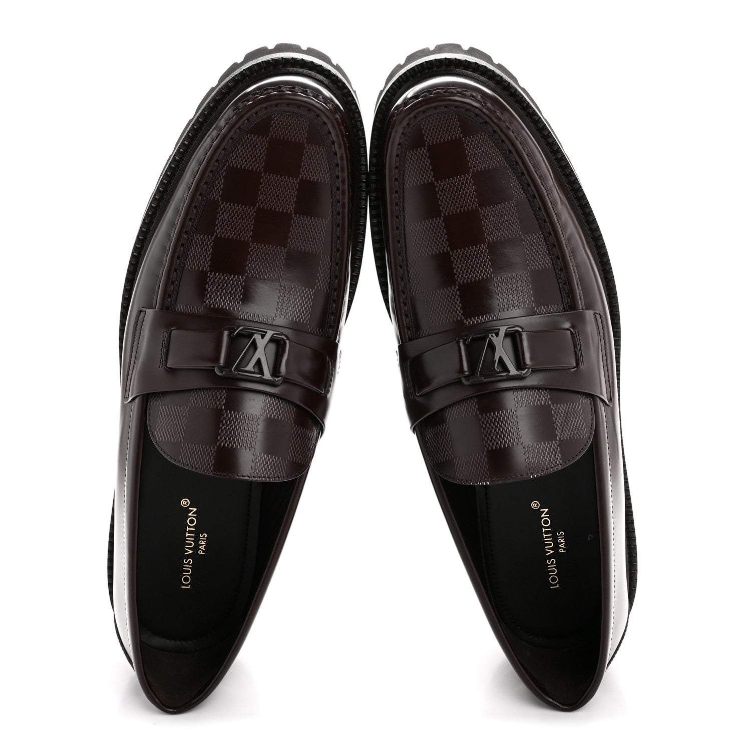 Louis Vuitton Damier Calfskin Embossed Mens Major Loafers 10 Brown 2 of 9