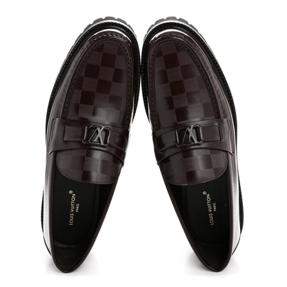 Louis Vuitton Damier Calfskin Embossed Mens Major Loafers 10 Brown 2 of 9