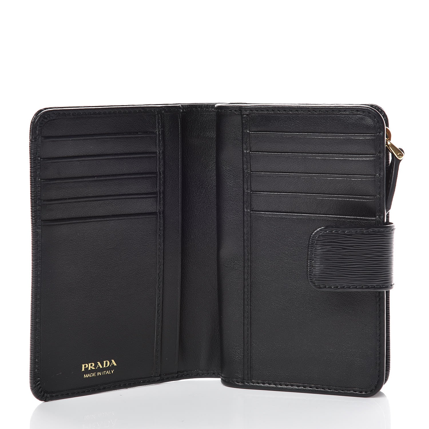 Prada Vitello Move Metal Compact Wallet Black 5 of 7