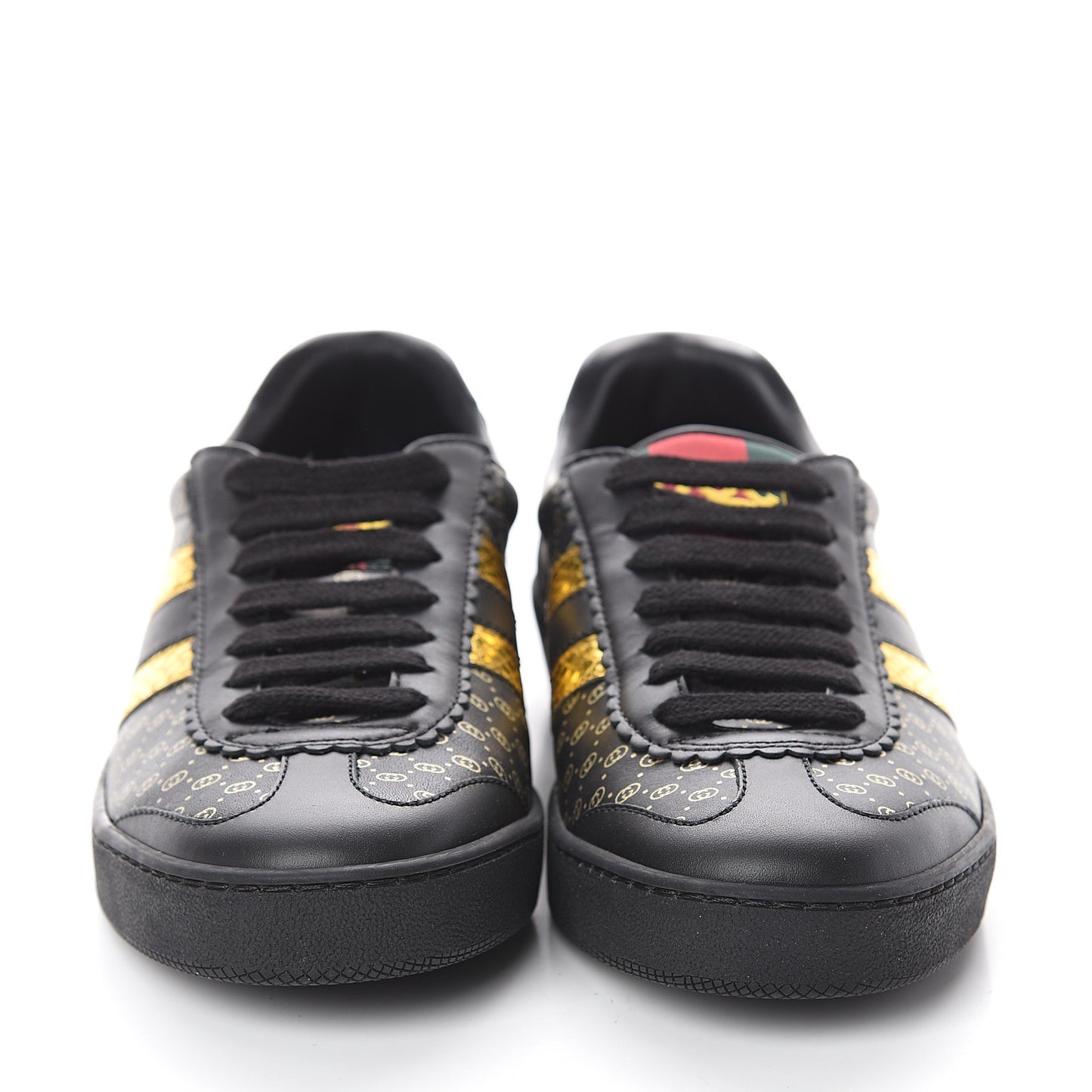 X DAPPER DAN Calfskin Laminated Ayers GG Micro Monogram Womens G74 Sneakers 35.5 Black Gold
