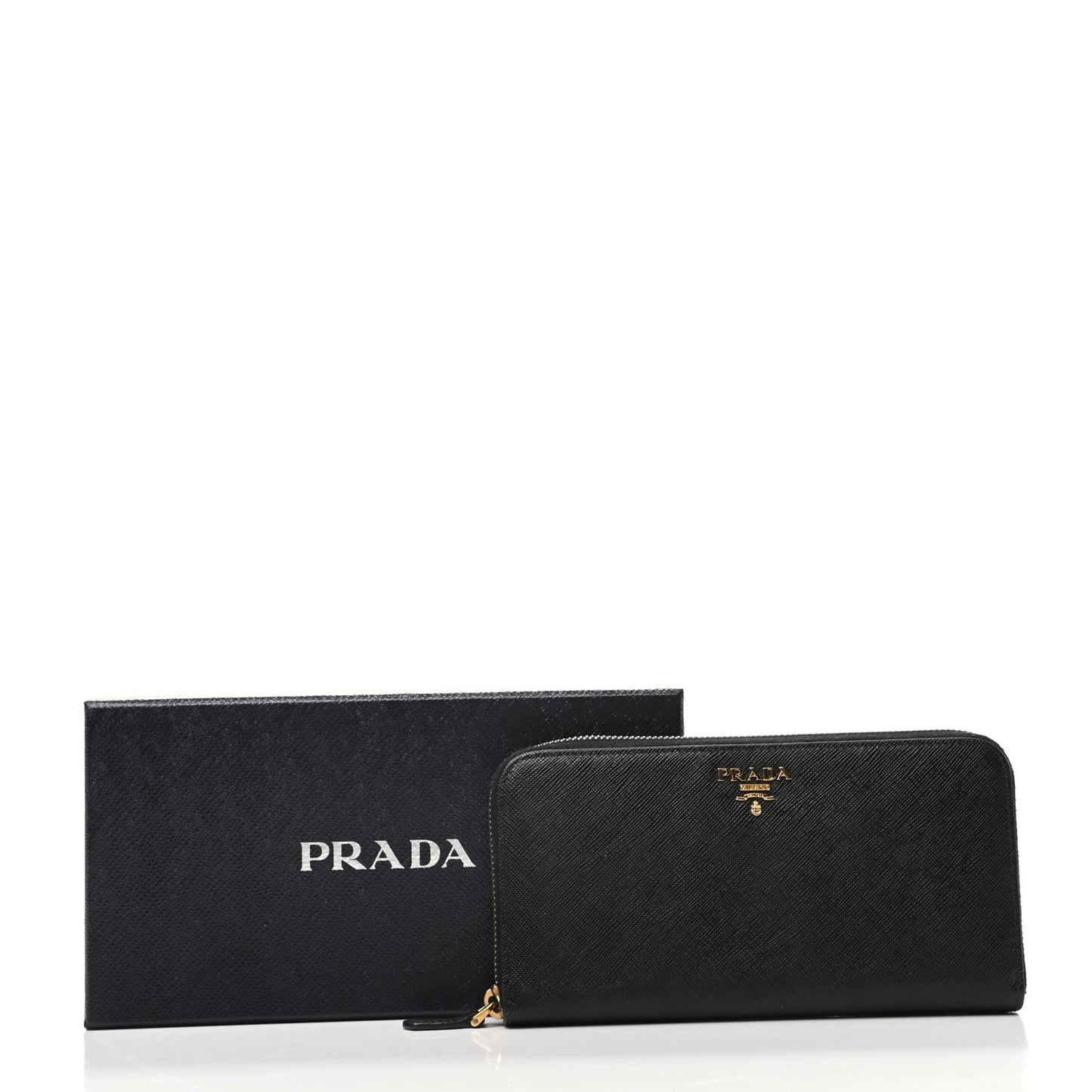 Saffiano Metal Zip Around Wallet Black