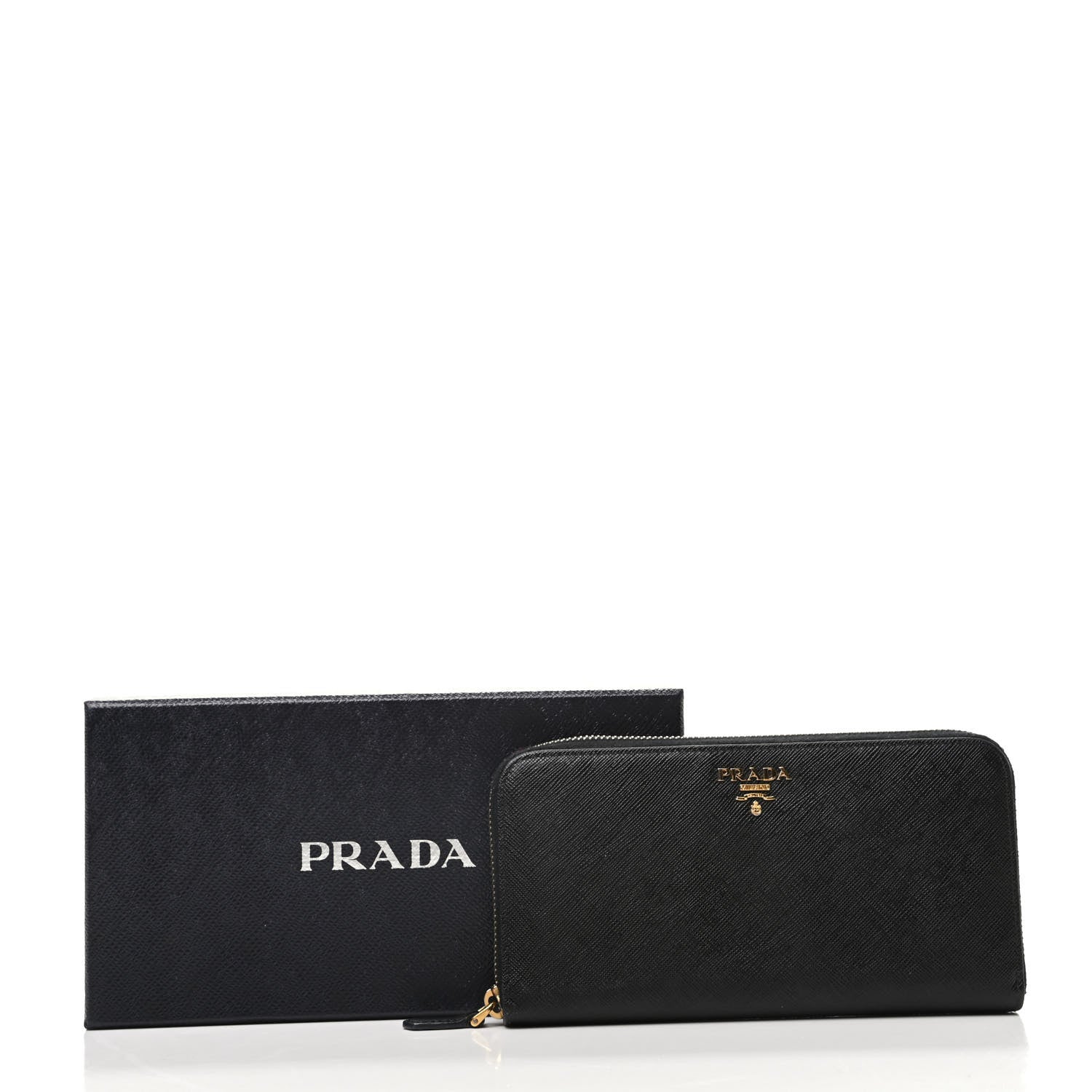 Prada Saffiano Metal Zip Around Wallet Black 9 of 9