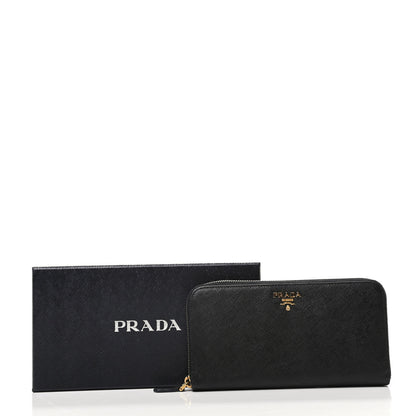 Prada Saffiano Metal Zip Around Wallet Black 9 of 9