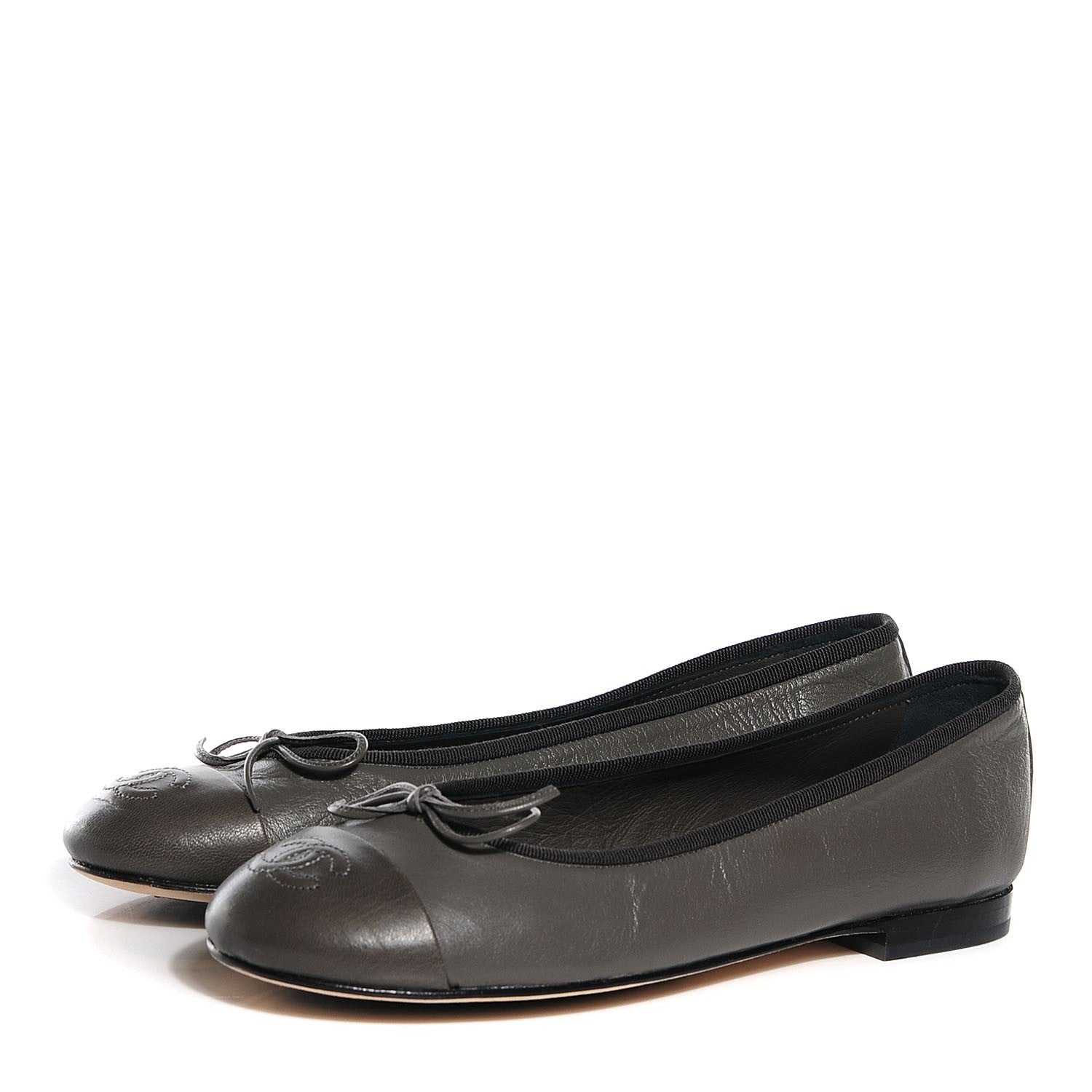Chanel Lambskin Cap Toe CC Ballerina Flats 38 Grey 3 of 6