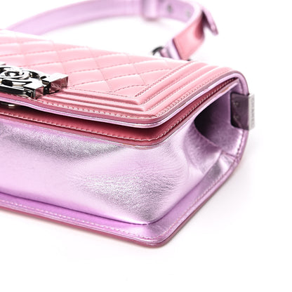 Chanel Metallic Patent Calfskin Quilted Small Boy Flap Pink 10 of 12