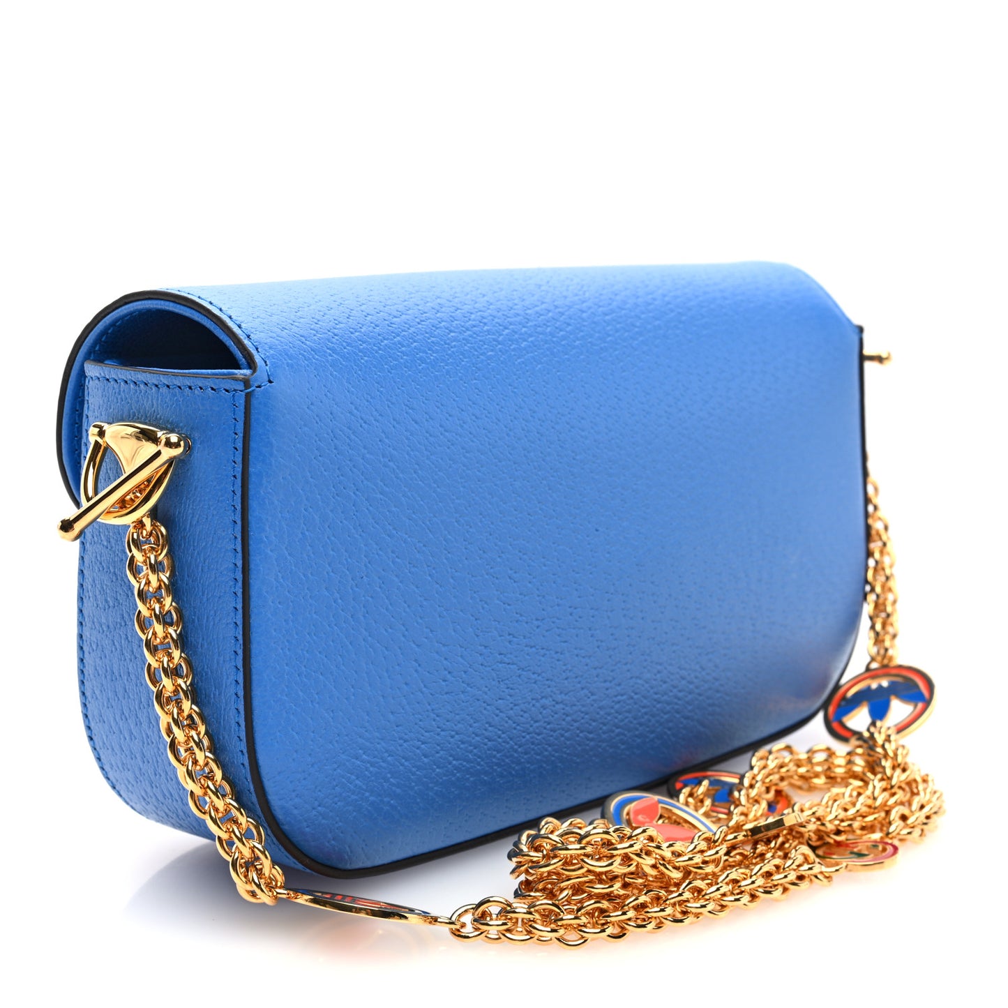 X ADIDAS Textured Dollar Calfskin Web Small Trefoil Horsebit 1955 Shoulder Bag Blue Off White