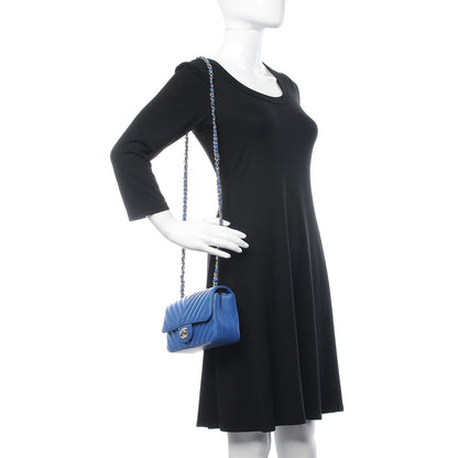 Chanel Lambskin Chevron Quilted Mini Rectangular Flap Blue 2 of 7