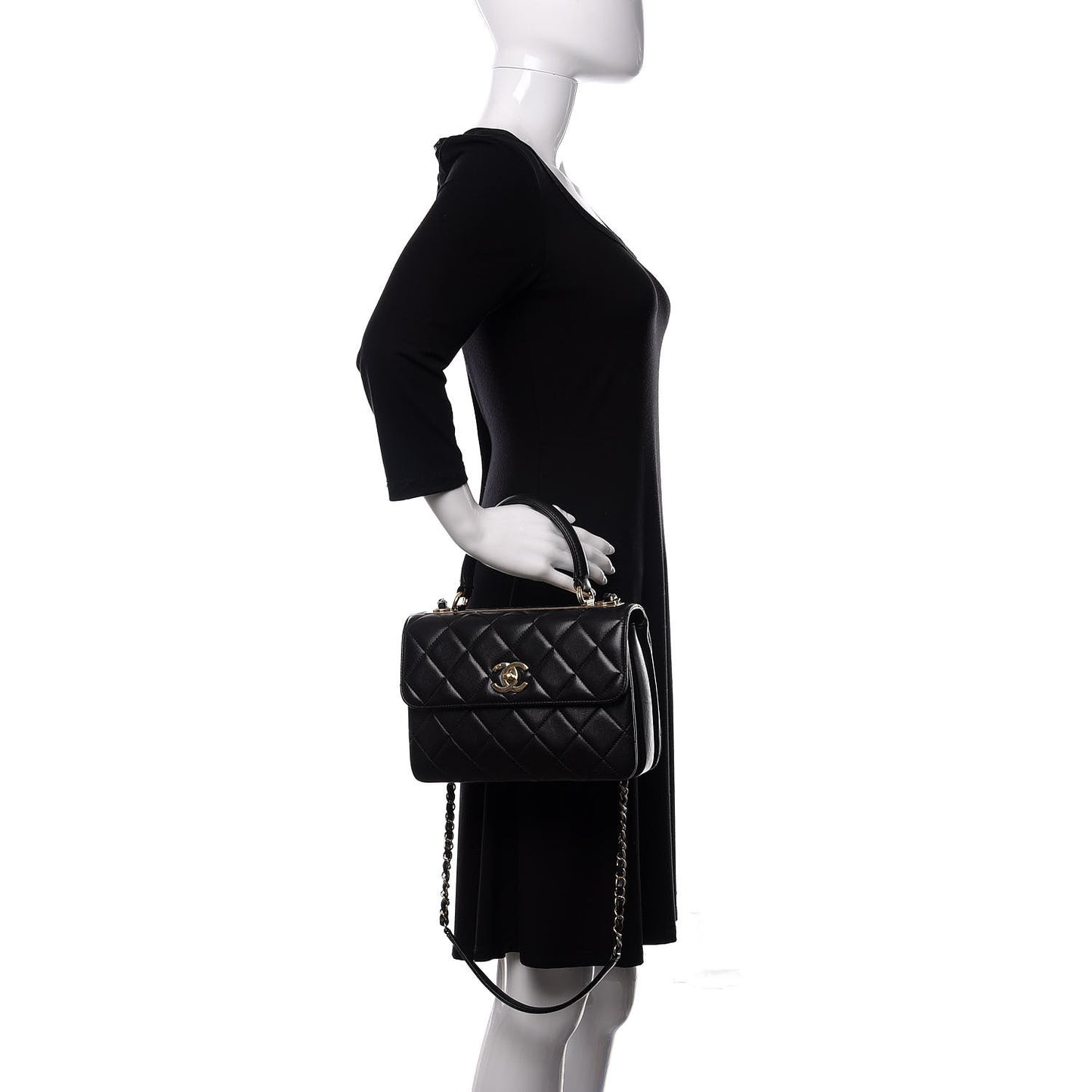 Lambskin Quilted Small Trendy CC Dual Handle Flap Bag Black